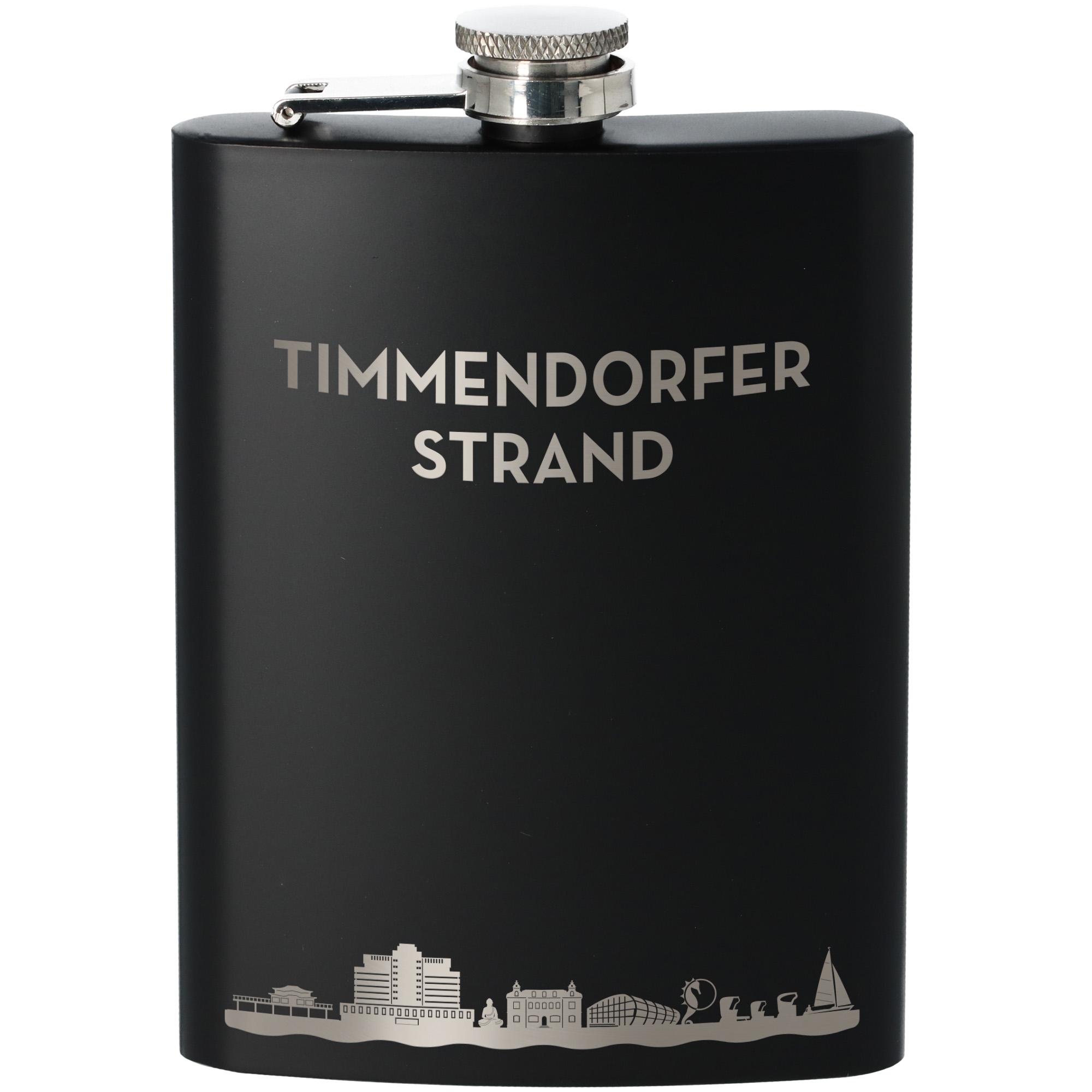 Flachmann Skyline Timmendorfer Strand Schwarz 225ml Flasche, Rasierwasser