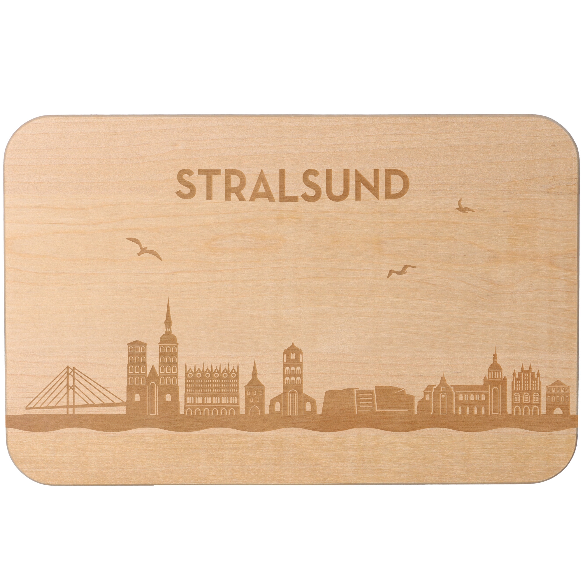 Frühstücksbrett Skyline Stralsund 23cm x 15cm x 1cm Holz, Sperrholz, Matte