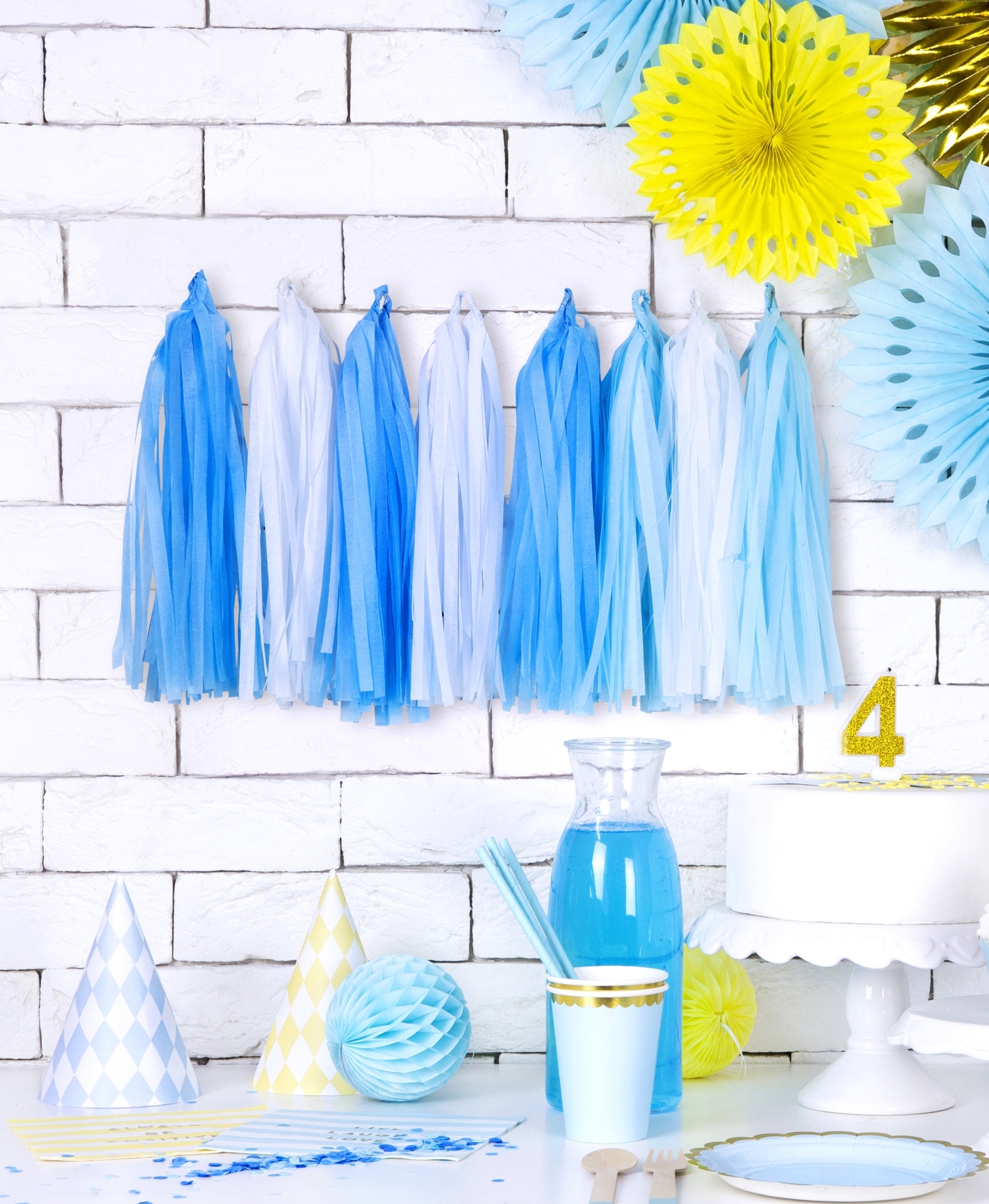 Tasselgirlande Blau, Türkis, Weiß - 12 Tassel Tasselgirlande Blau, Türkis, Weiß - 12 Tassel