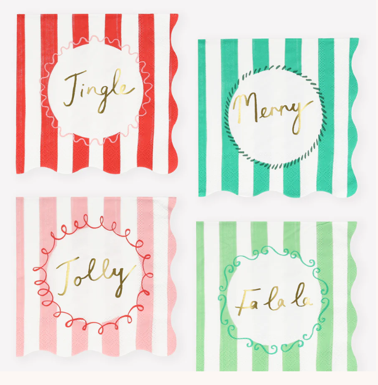 Meri Meri - 16 Cocktailservietten Weihnachten gestreift Meri Meri - 16 Cocktailservietten Weihnachten gestreift