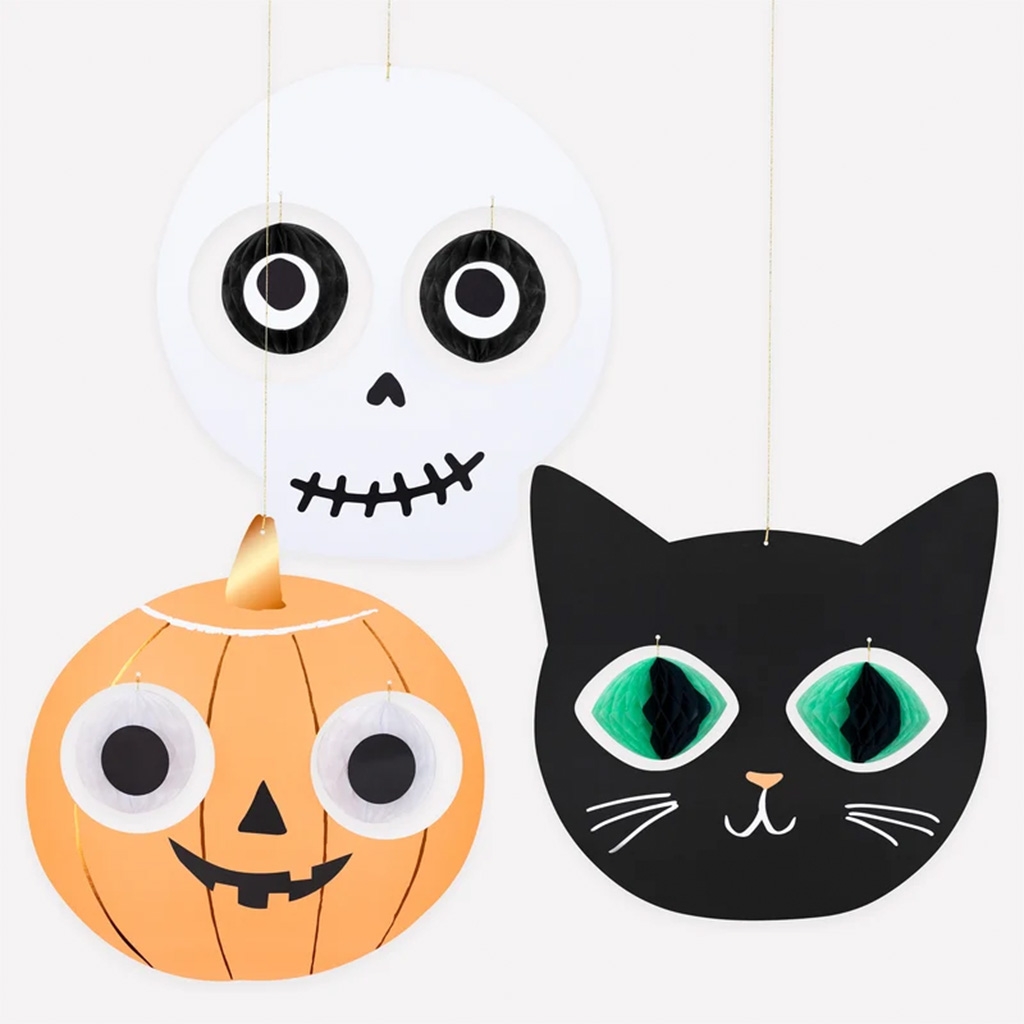 Halloween, Papierornament, Kürbis, Katze, Augen