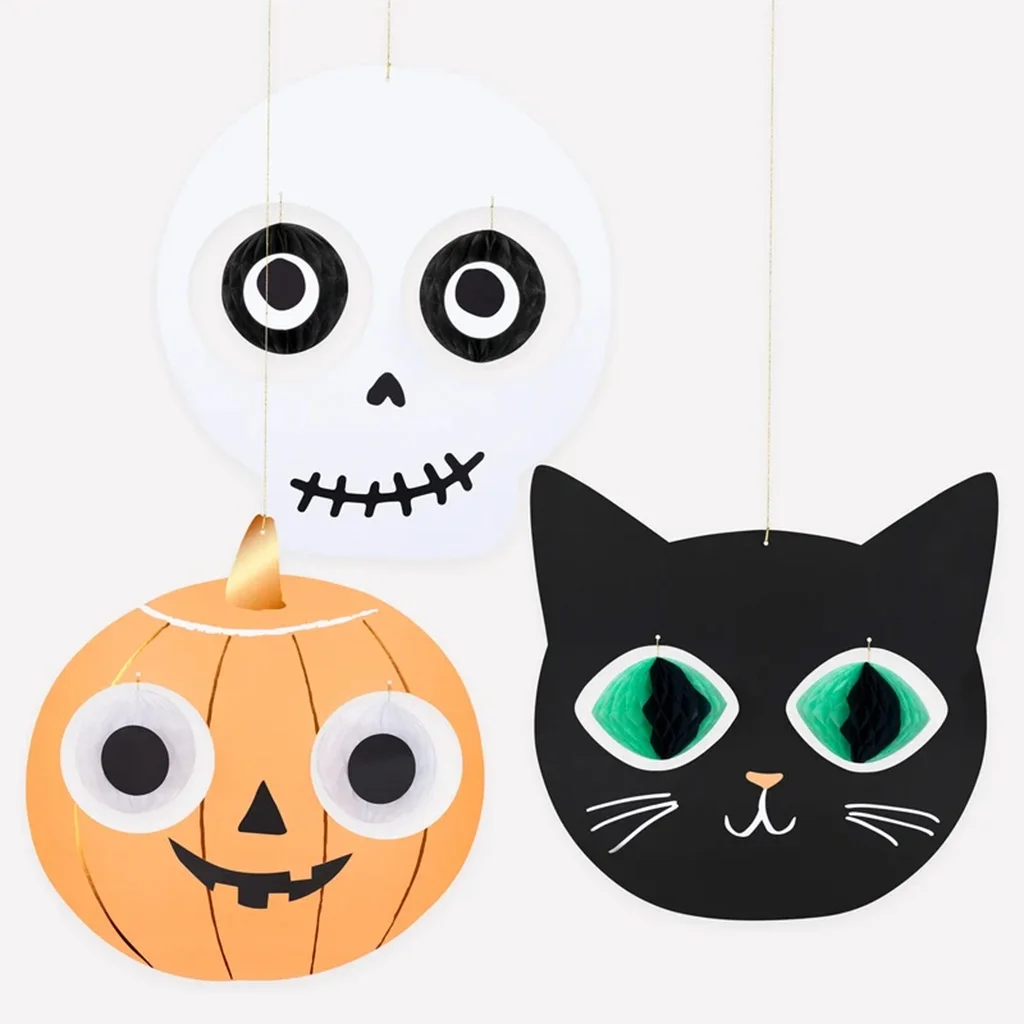 Halloween, Papierornament, Kürbis, Katze, Augen