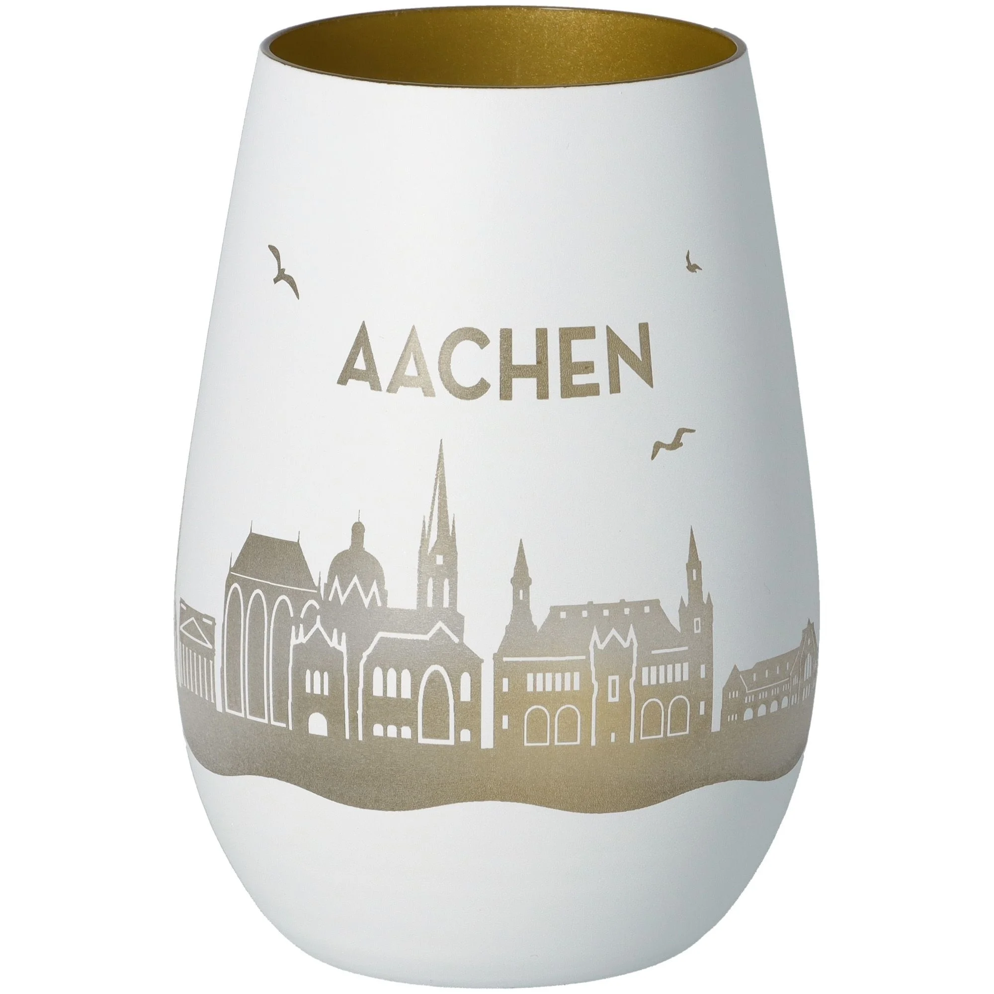 tumbler, glas, aachen, weiß, goldenes interieur