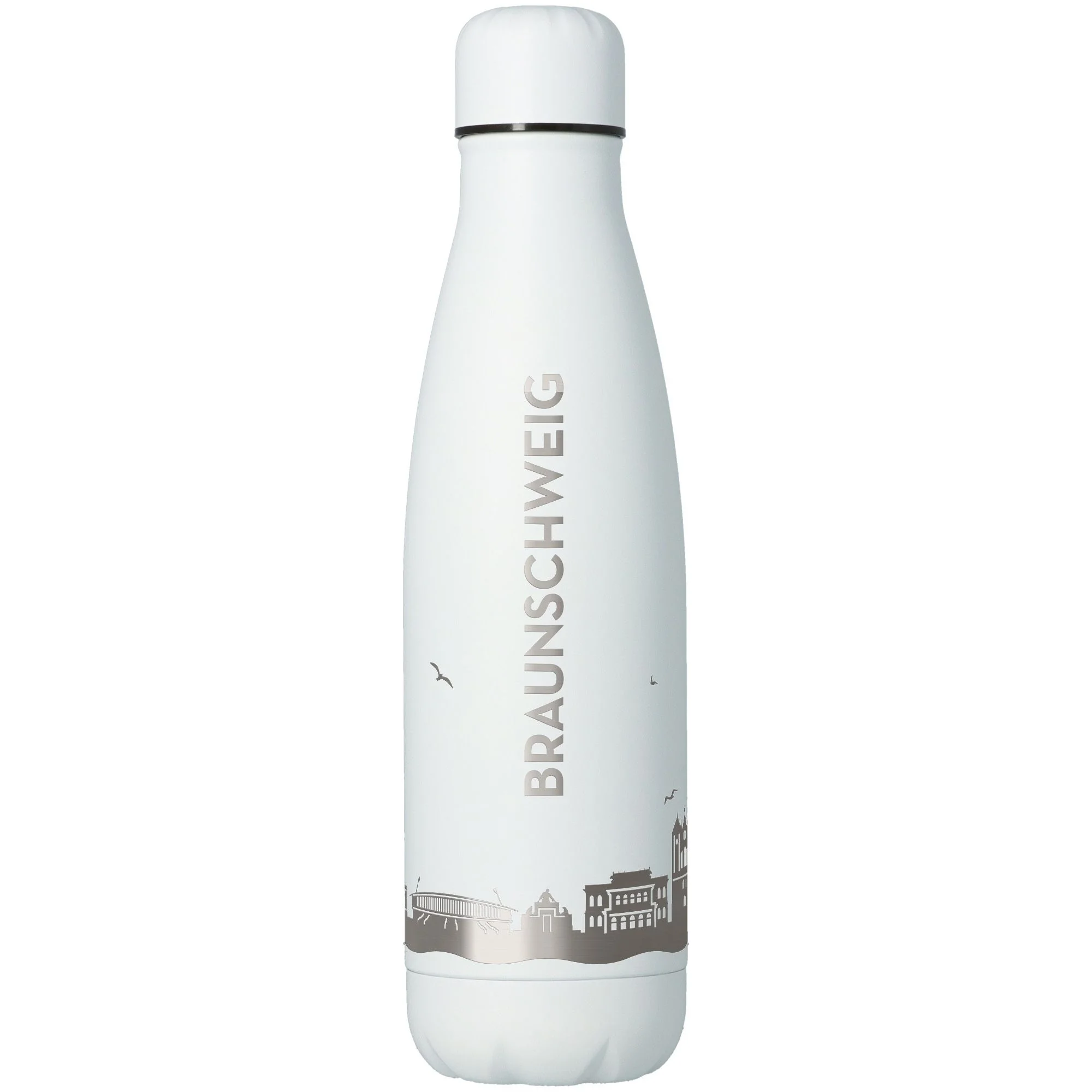 Thermal bottle, Stainless steel bottle, White,  insulated bottle, City silhouette