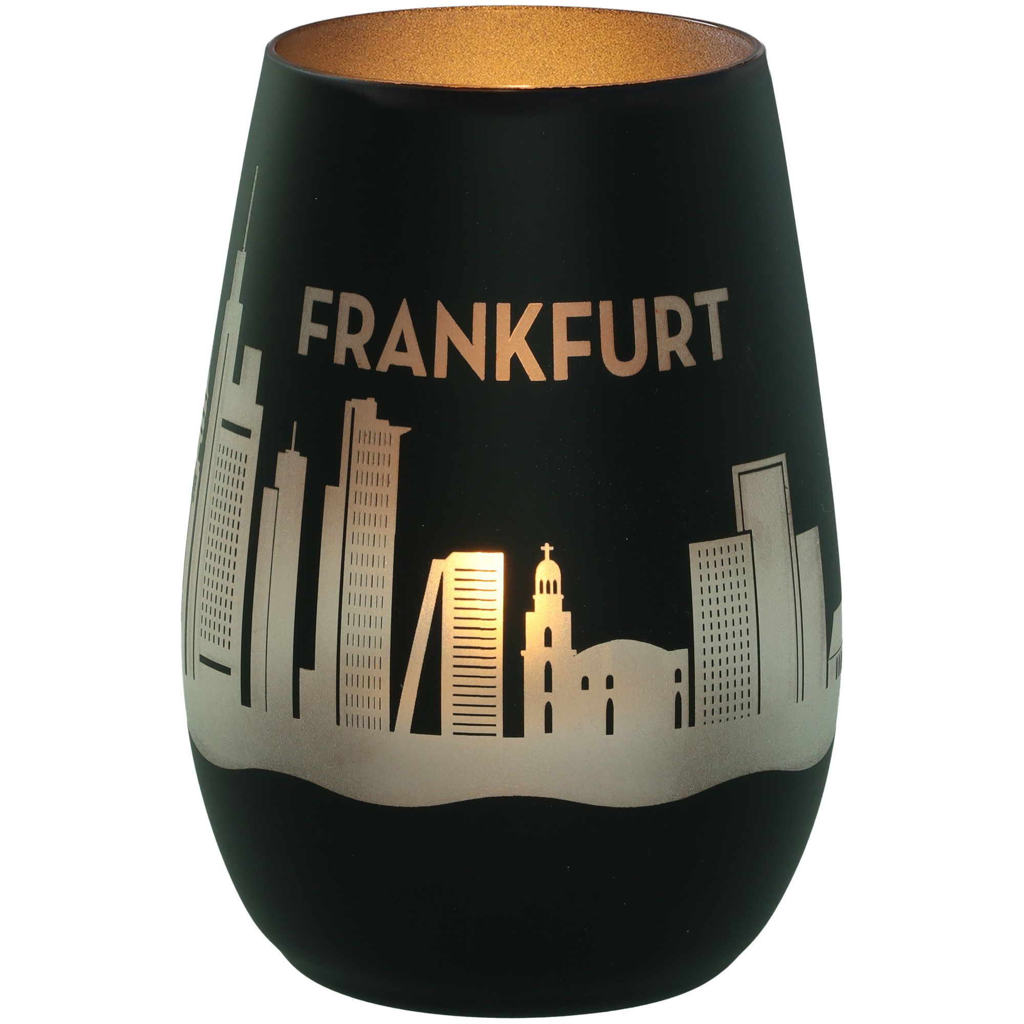 Windlicht Skyline Frankfurt Schwarz/Silber