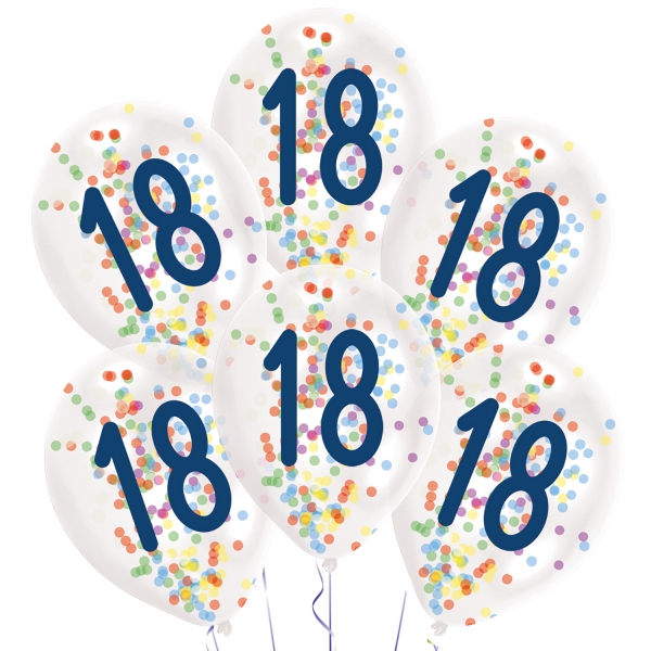 6 Konfettiballons "18", Bunt