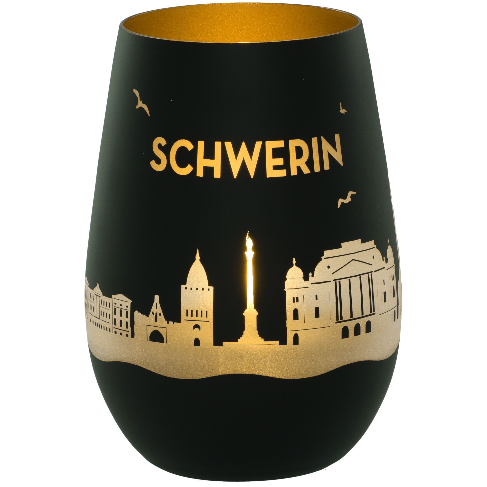 Windlicht Skyline Schwerin Schwarz/Gold Lampe, Töpferei, Glas