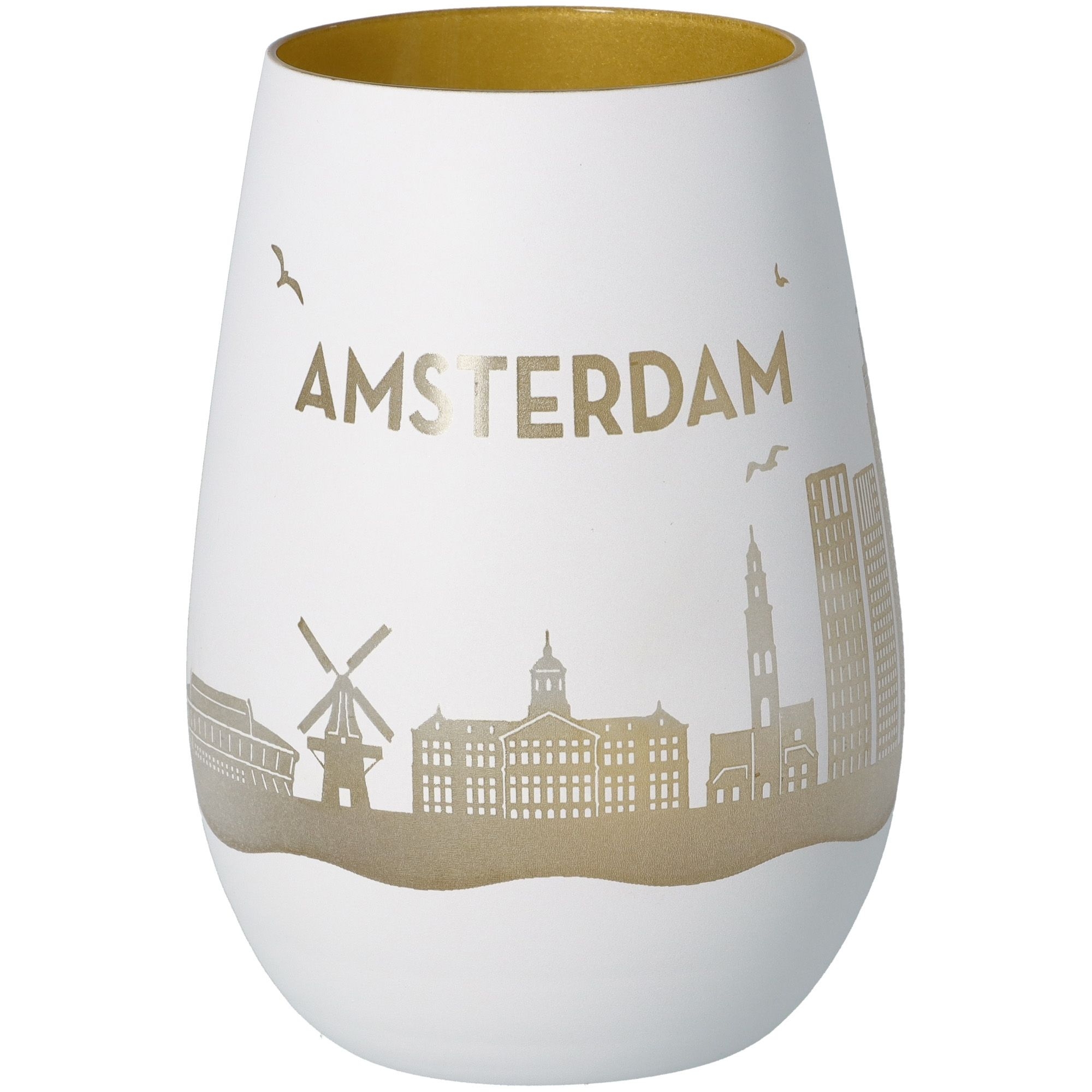 Windlicht Skyline Amsterdam Weiß/Gold Töpferei, Krug, Vase, Porzellan, Lampe