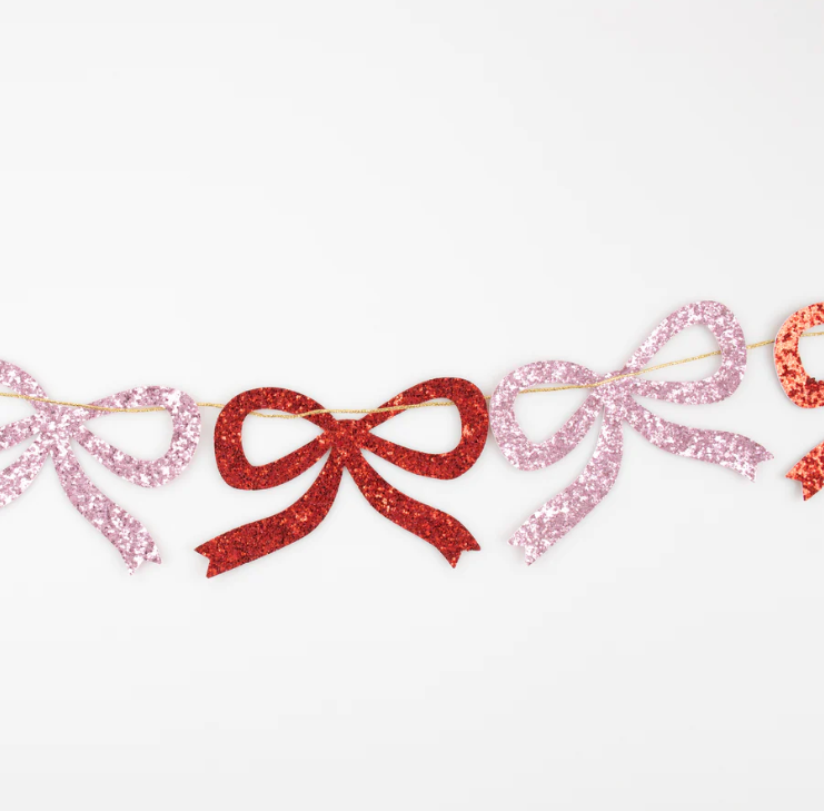 Meri Meri - Rot & Pink Glitzer Schleifen Girlande 1,8 m