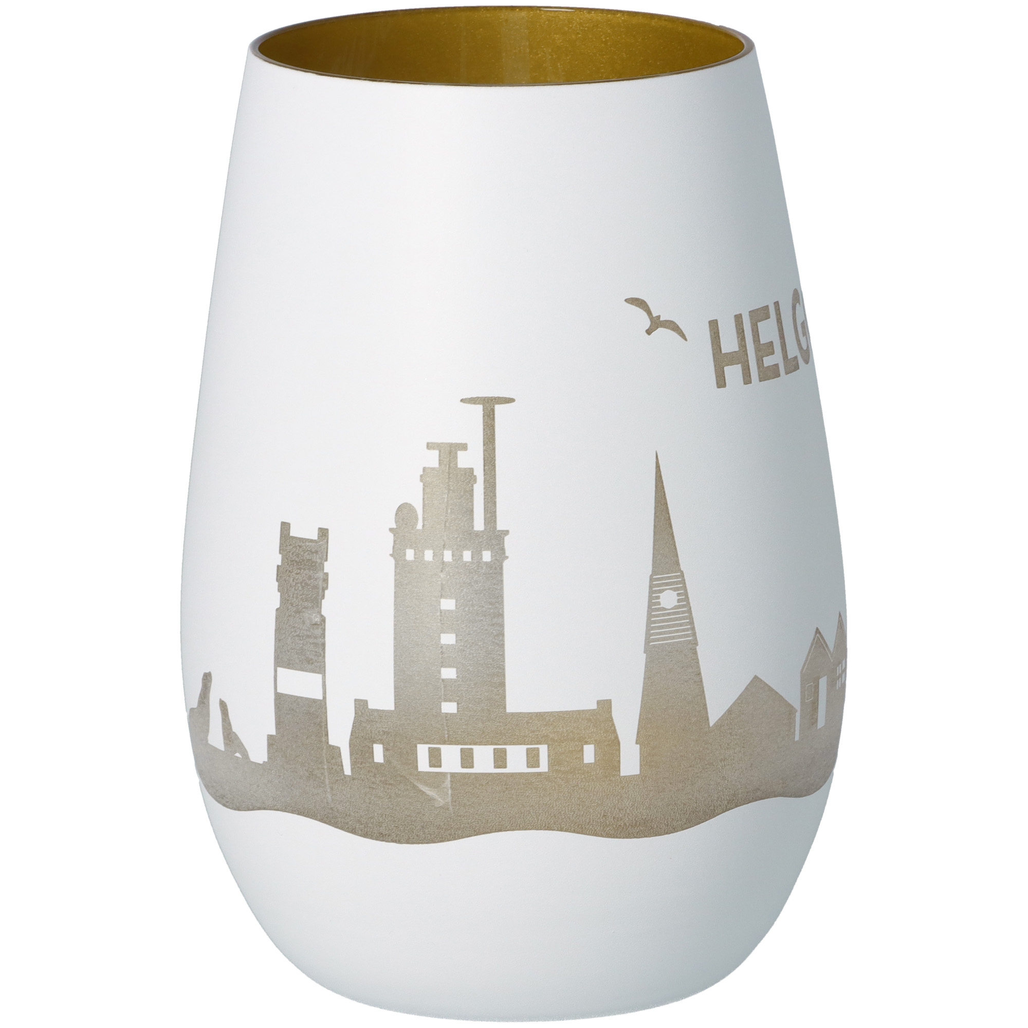 Windlicht Skyline Helgoland Weiß/Gold