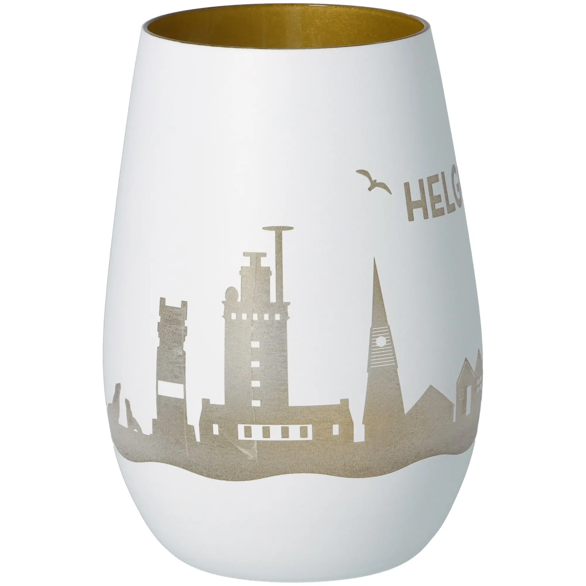 Windlicht Skyline Helgoland Weiß/Gold