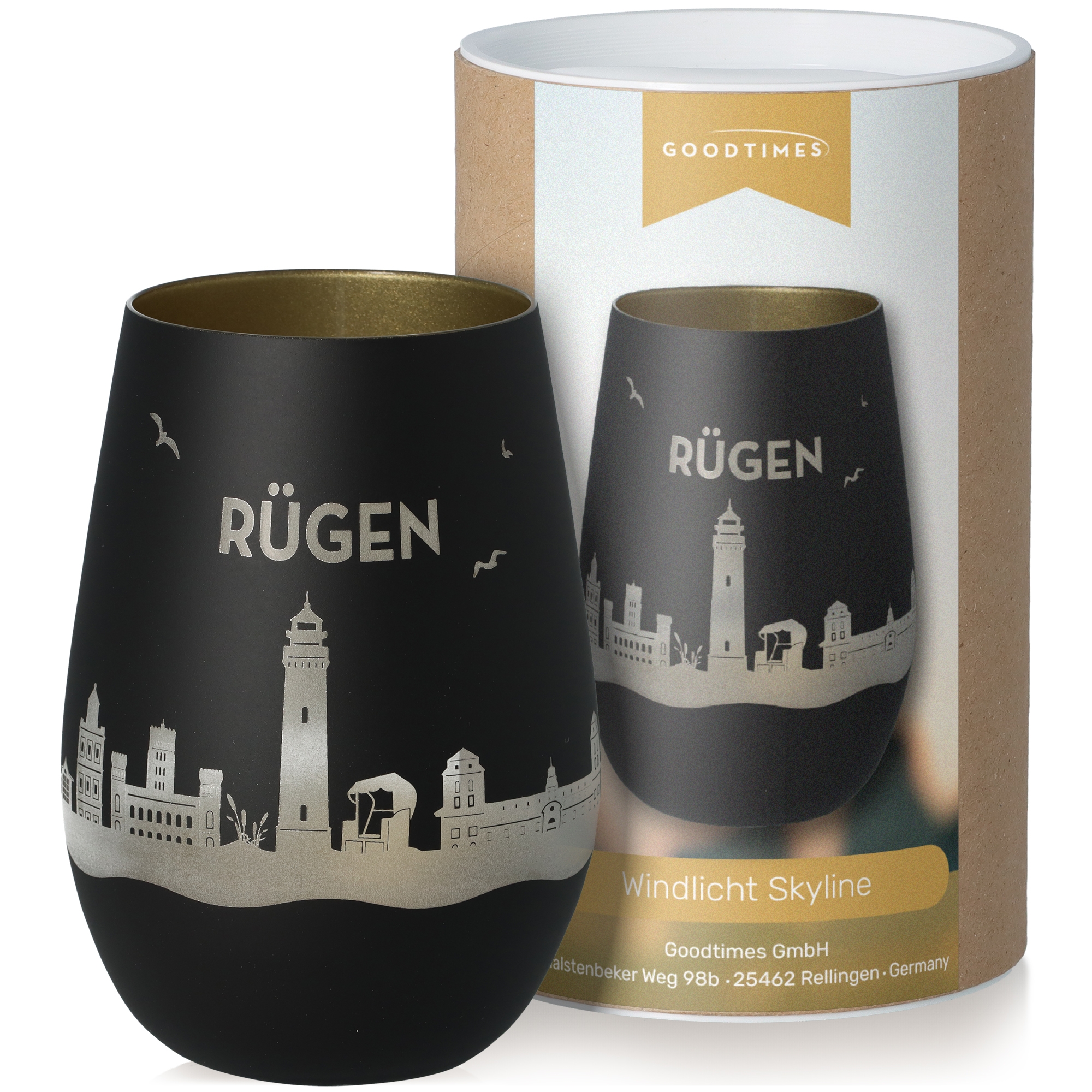 Windlicht Skyline Rügen Schwarz/Gold Töpferei, Tasse, Krug