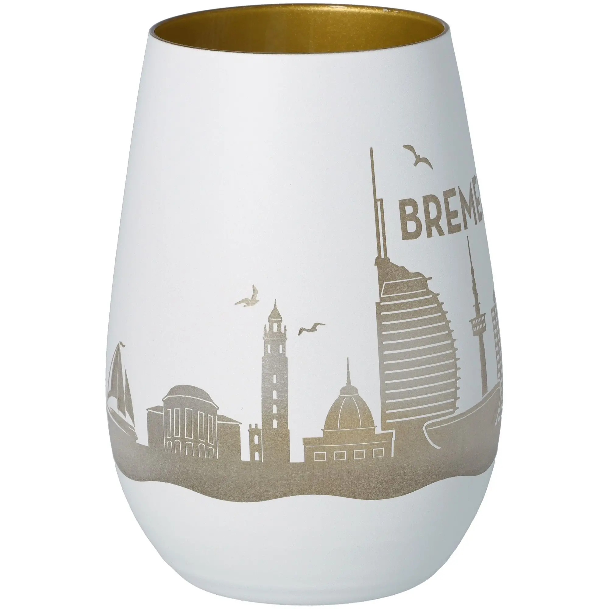 Windlicht Skyline Bremerhaven Weiß/Gold