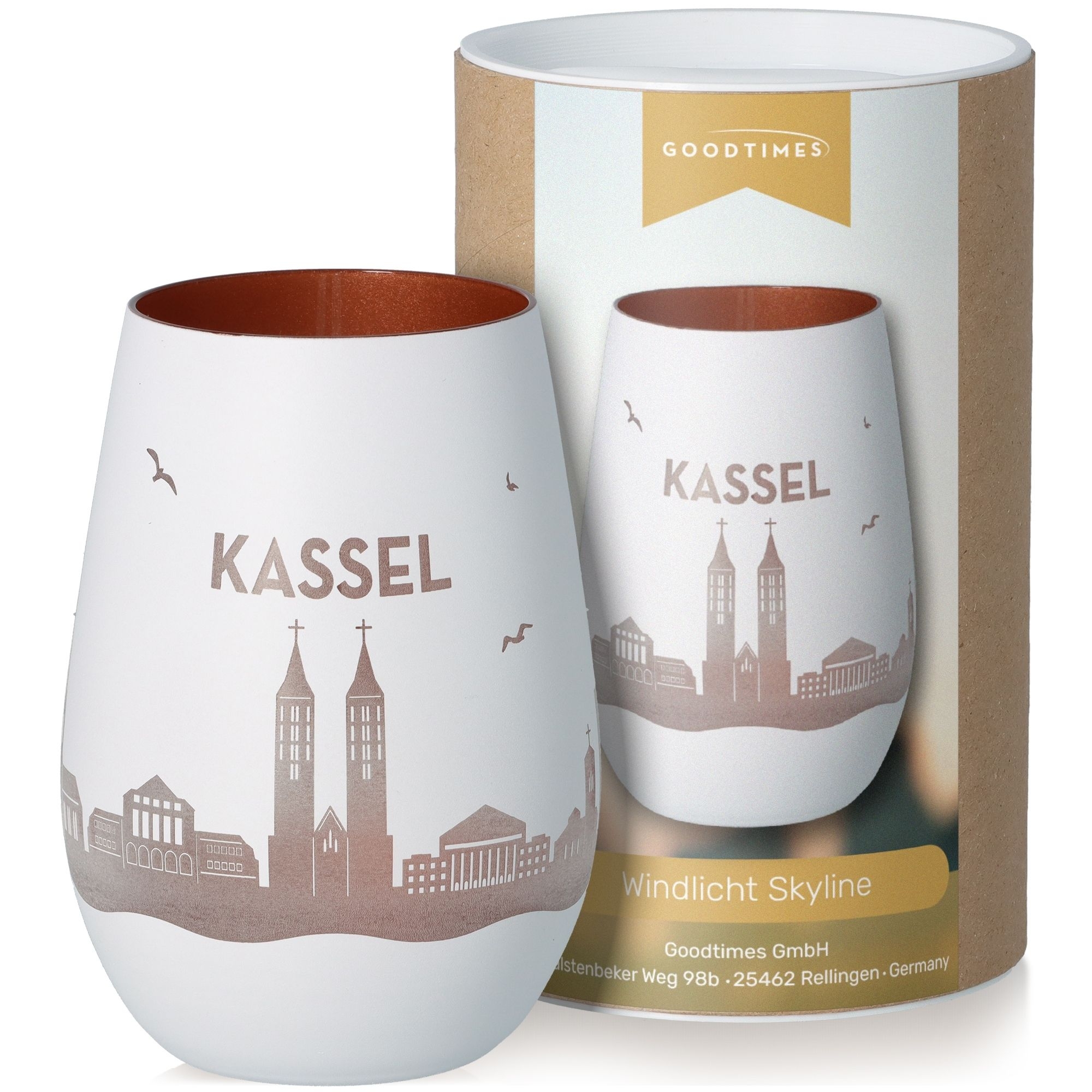 Windlicht Skyline Kassel Weiß/Bronze Töpferei, Krug, Tasse, Porzellan, Vase