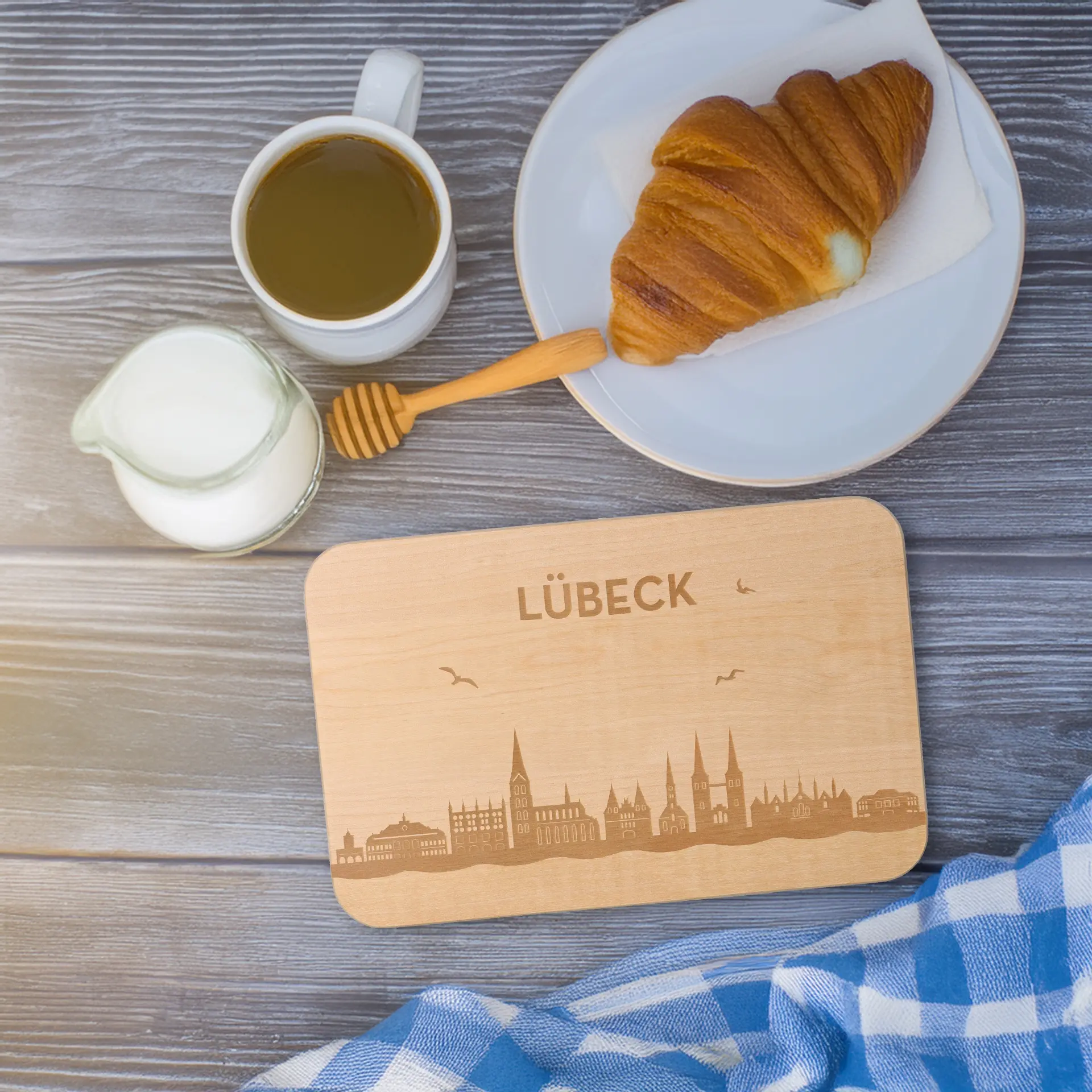 Frühstücksbrett Skyline Lübeck 23cm x 15cm x 1cm