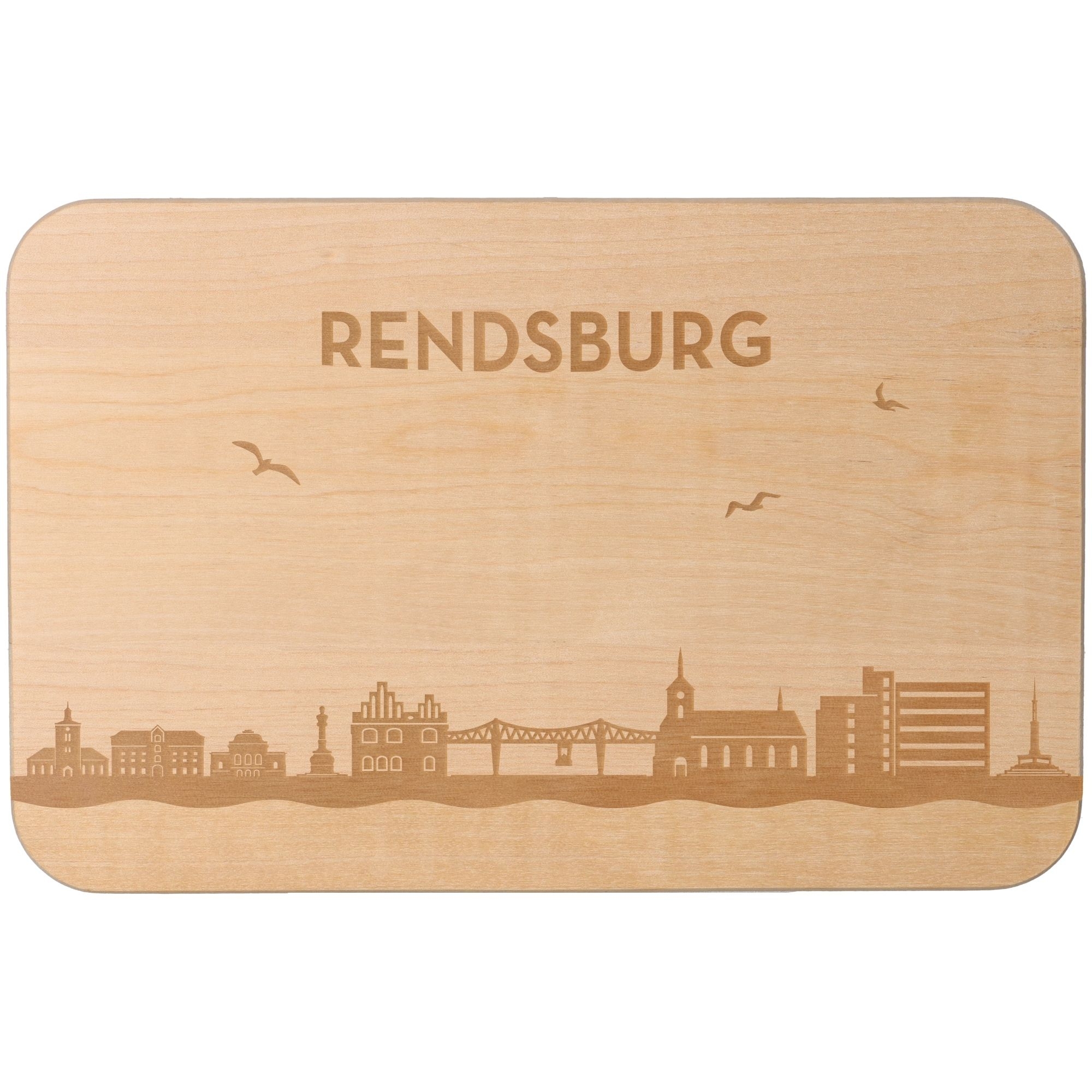 Frühstücksbrett Skyline Rendsburg 23cm x 15cm x 1cm Holz, Sperrholz, Matte
