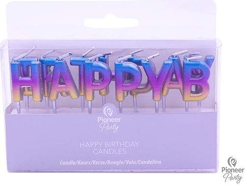 Geburtstagskerzen, "Happy Birthday" Regenbogen