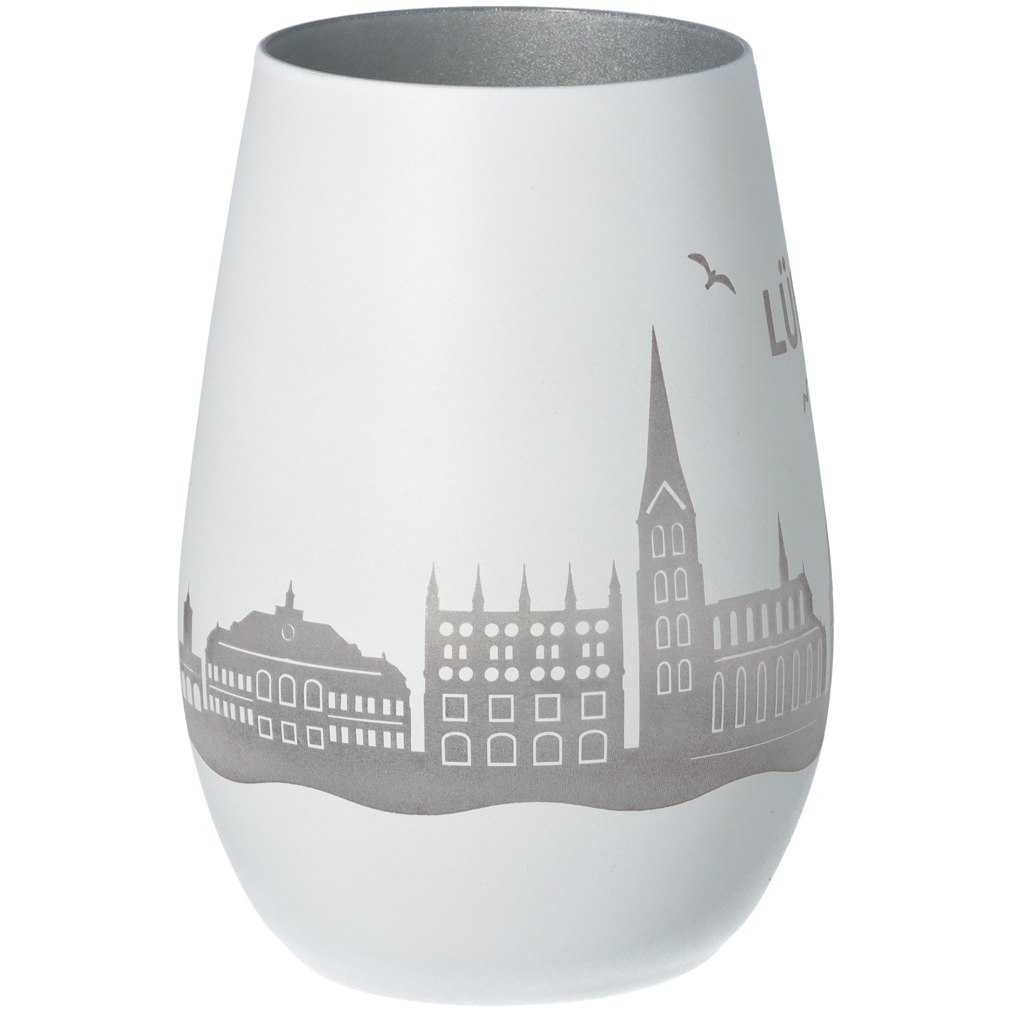 Windlicht Skyline Lübeck Weiß/Silber