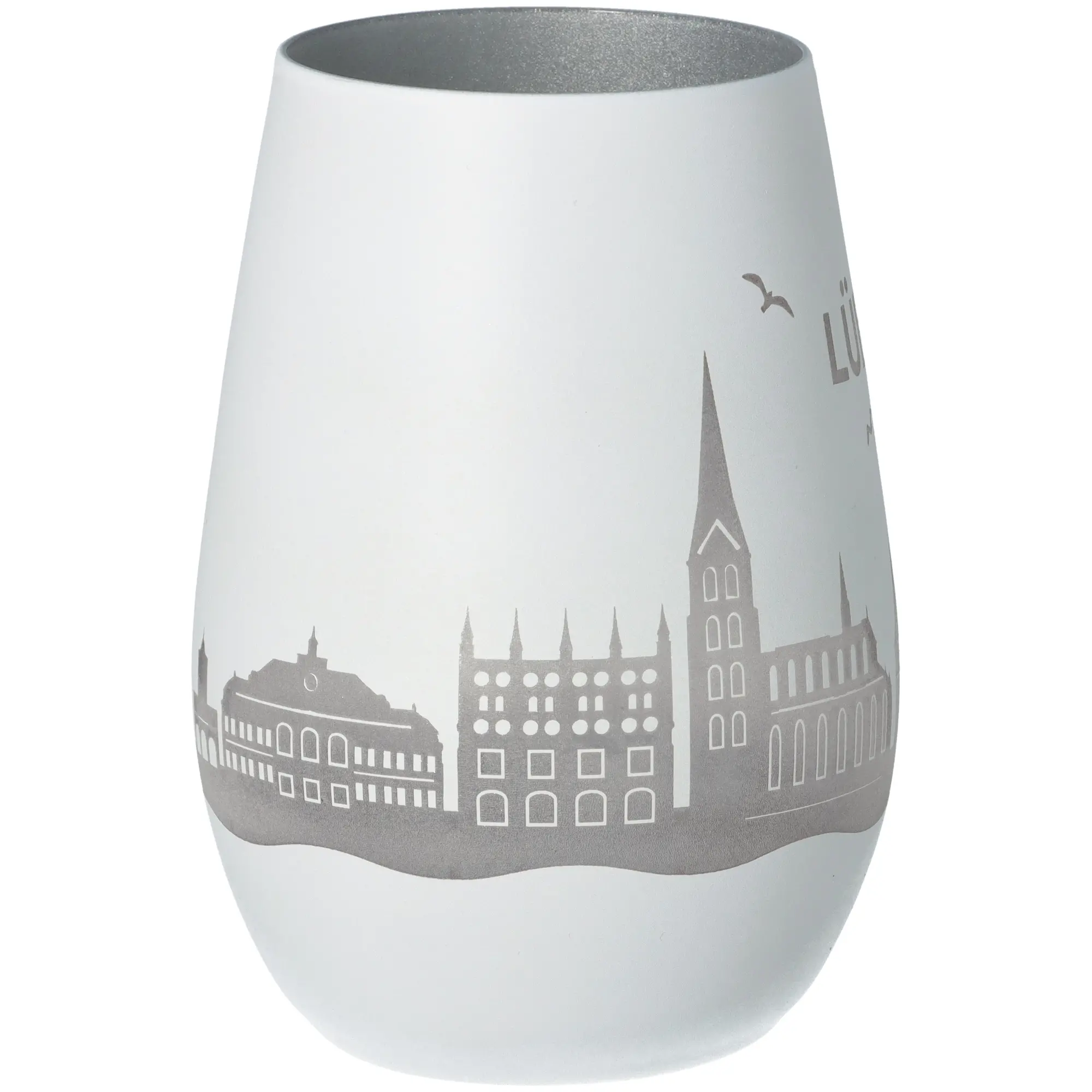 Windlicht Skyline Lübeck Weiß/Silber