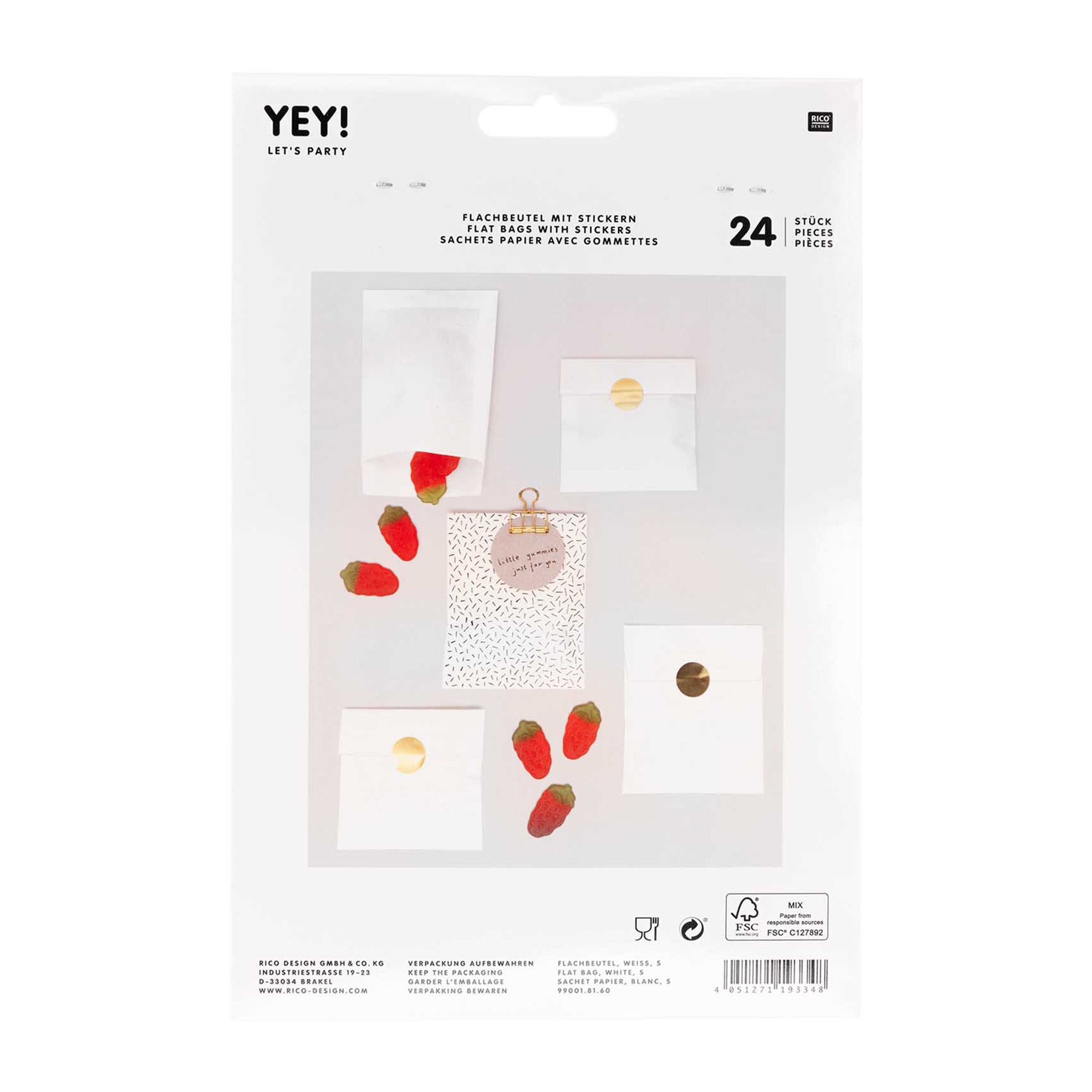 24 kleine Geschenktüten Flachbeutel mit Stickern, Weiß 24 kleine Geschenktüten Flachbeutel mit Stickern, Weiß