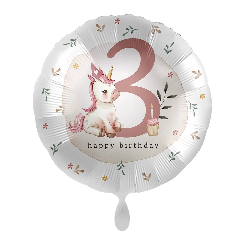 Folienballon "Zahl 3 Einhorn" 45cm