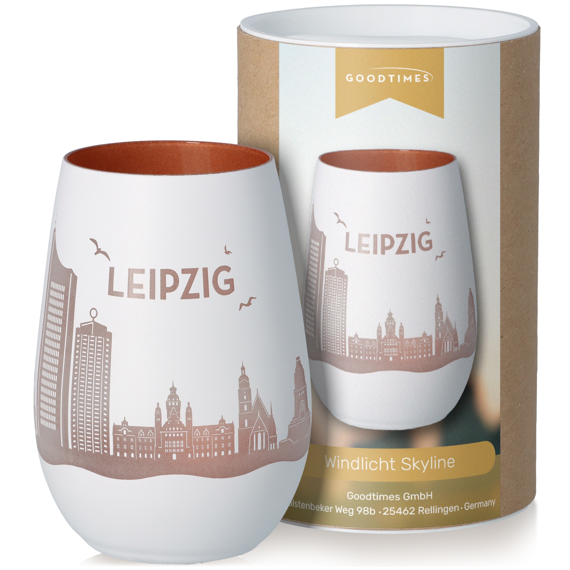 Windlicht Skyline Leipzig Weiß/Bronze Töpferei, Kunst, Porzellan, Tasse, Krug