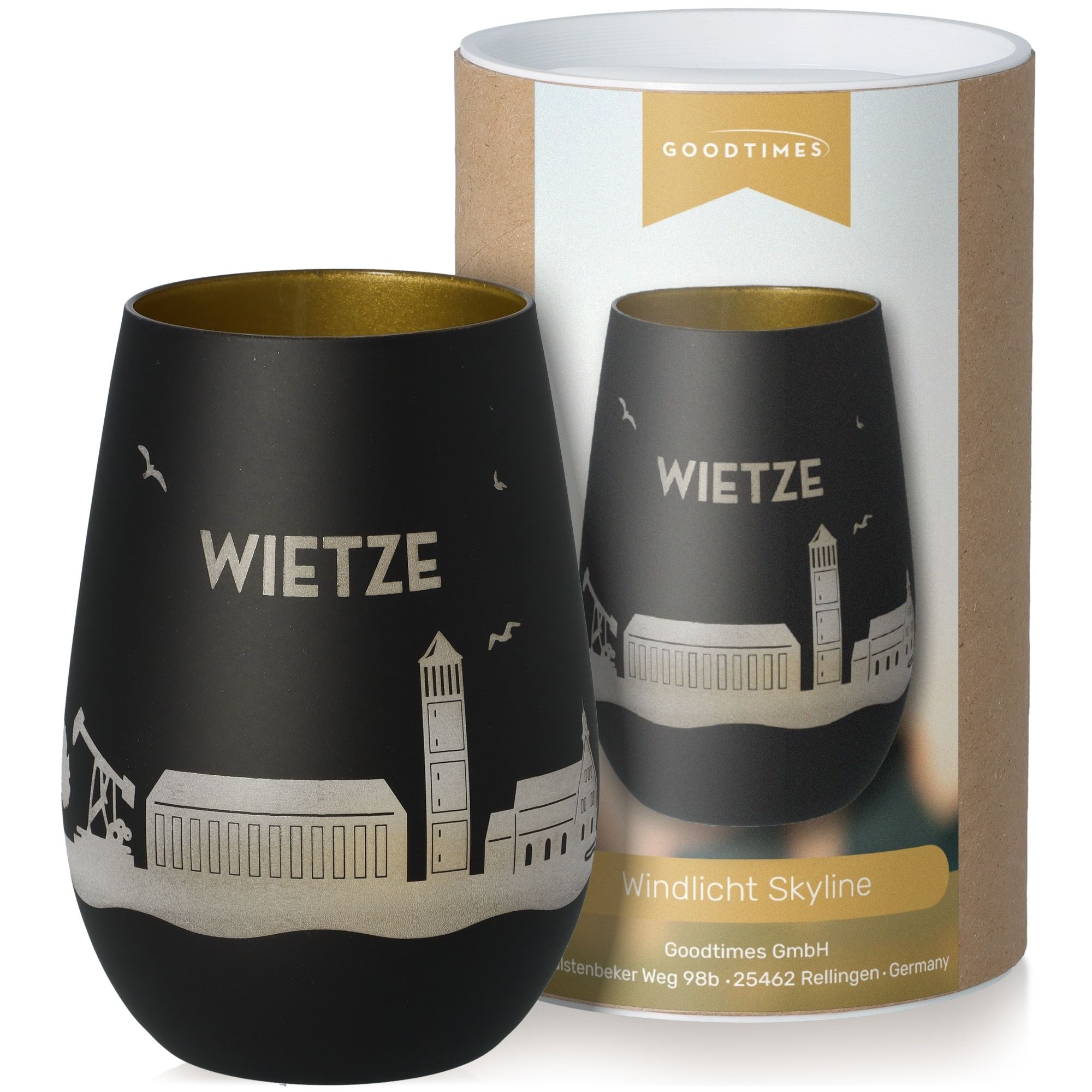 Windlicht Skyline Wietze Schwarz/Gold Krug, Töpferei