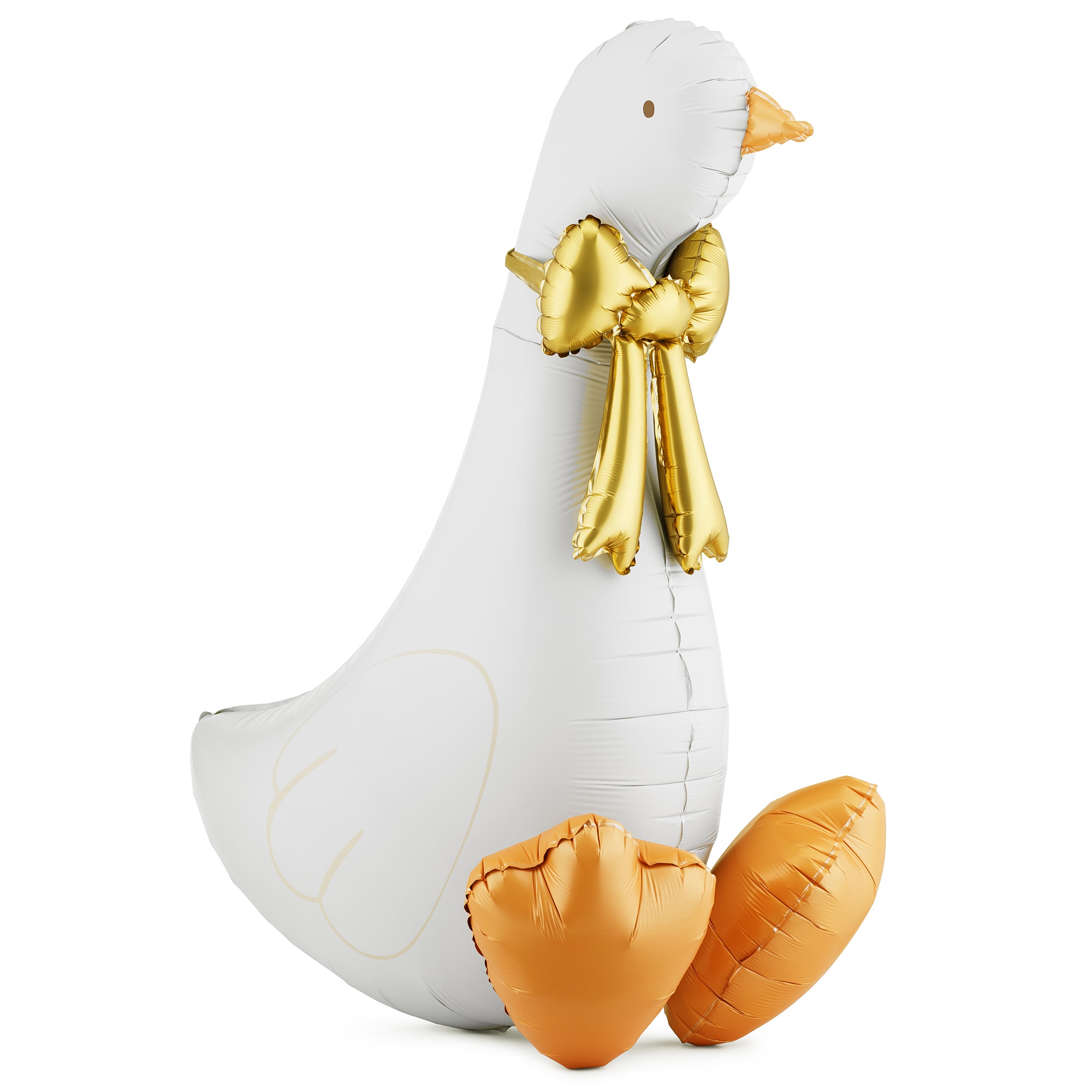 Folienballon "Gans" zur Luftbefüllung 90cm Deko-Entchen, Giantile Balloon, Weißer Vogel, Goldene Akzente, Herz-Luftballons