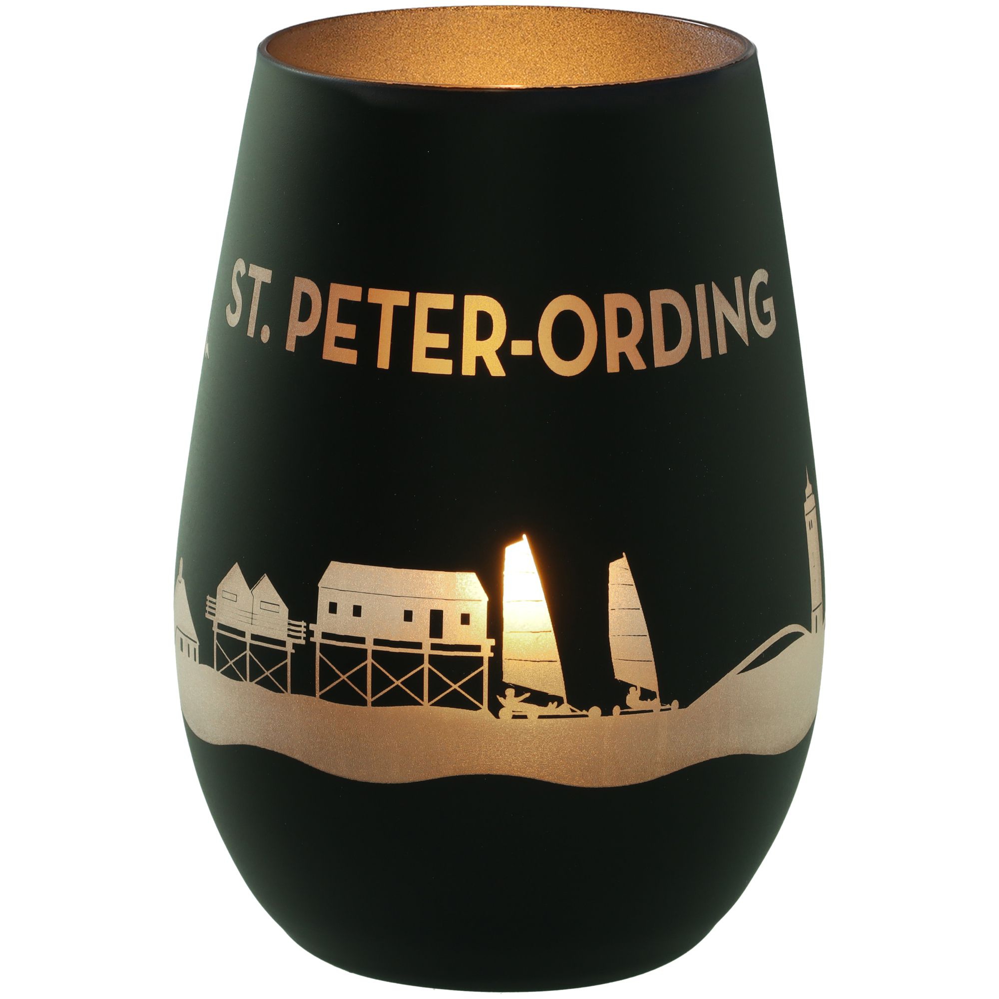 Windlicht Skyline St. Peter-Ording Schwarz/Silber