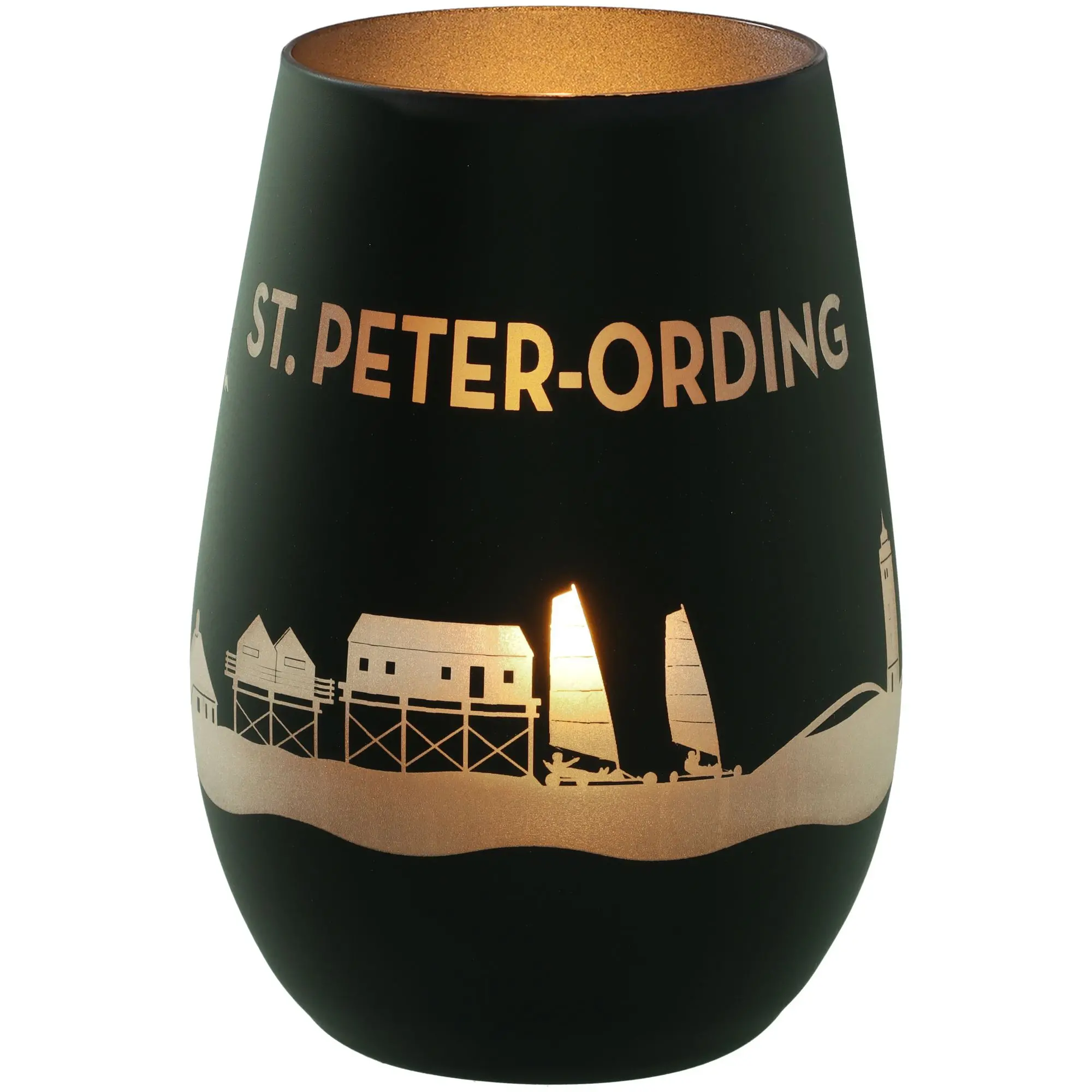 Windlicht Skyline St. Peter-Ording Schwarz/Silber