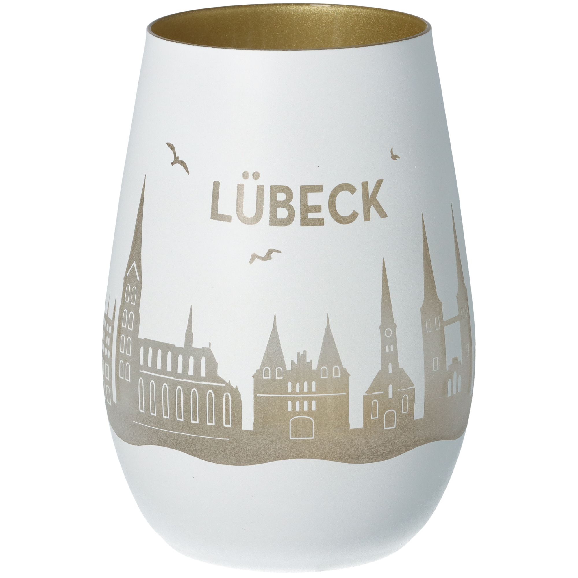 Windlicht Skyline Lübeck Weiß/Gold Windlicht Skyline Lübeck Weiß/Gold