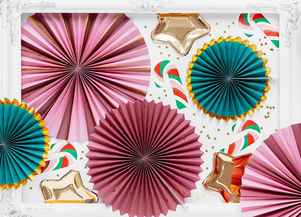 3 Dekofächer mit Sternen - Rosé/Petrol/Burgund/Gold 3 Dekofächer mit Sternen - Rosé/Petrol/Burgund/Gold