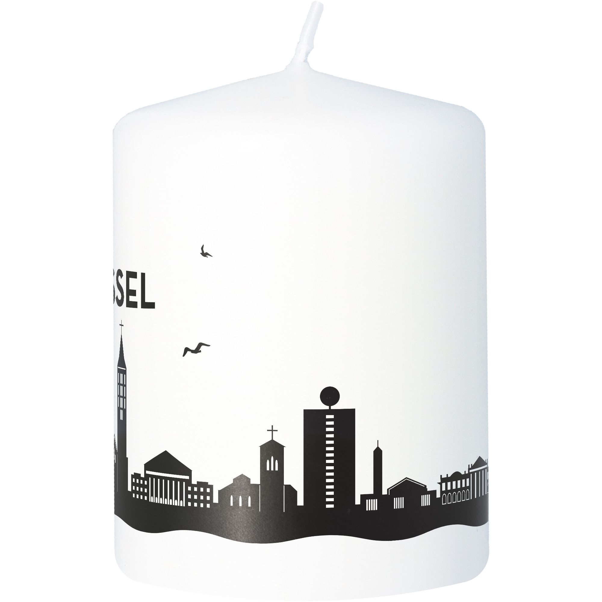 Stumpenkerze Skyline Kassel Weiß Kerze