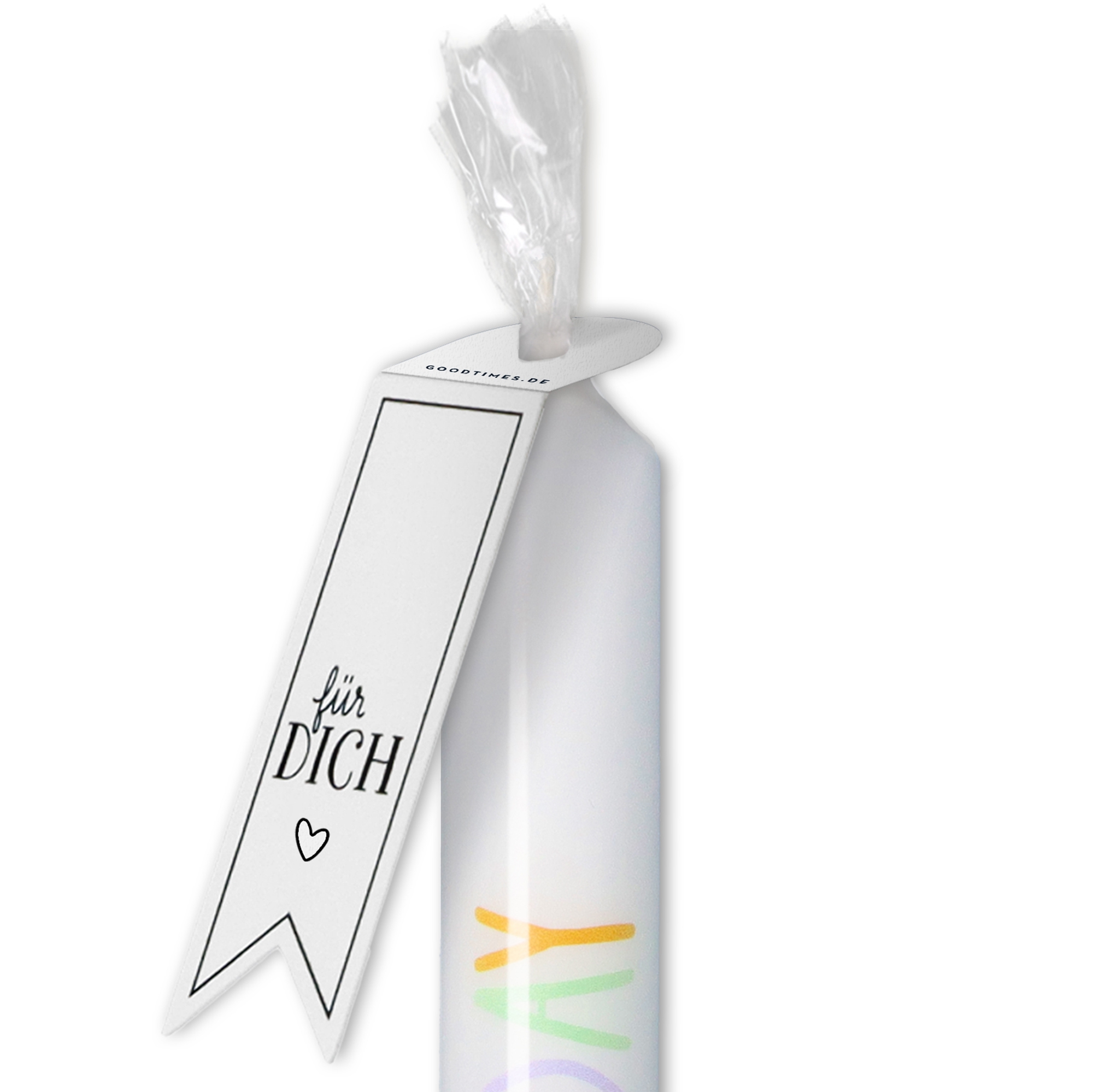 Stabkerze Weiß mit buntem Text "Happy Birthday" Stabkerze Weiß mit buntem Text "Happy Birthday"