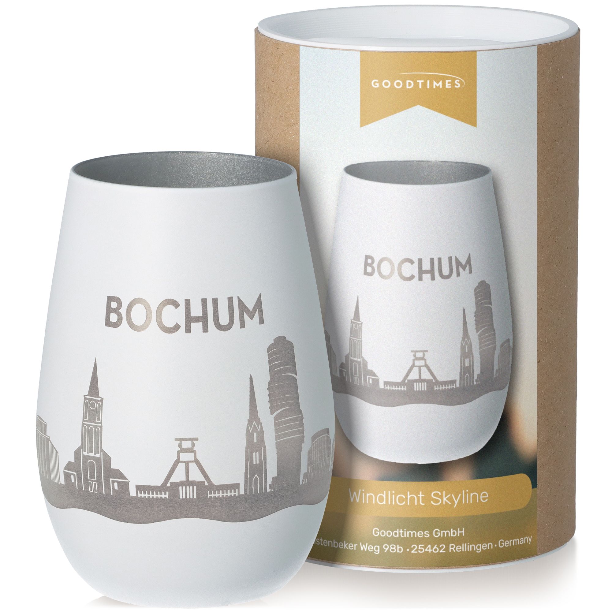 Windlicht Skyline Bochum Weiß/Silber Töpferei, Tasse, Krug