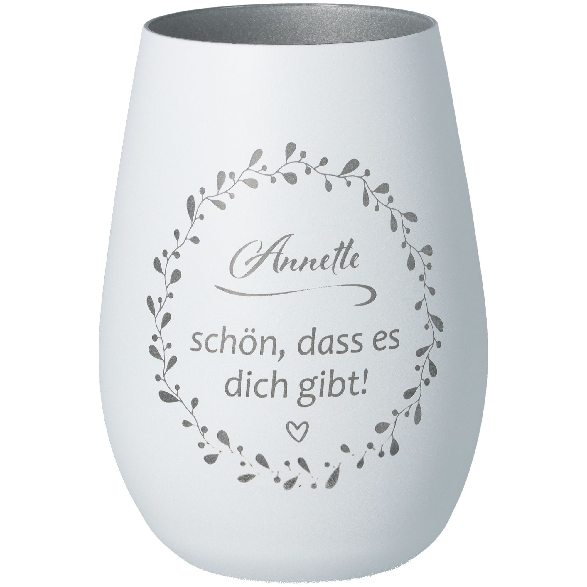 Windlicht Schön, dass es dich gibt "Name" Weiß/Silber Windlicht Schön, dass es dich gibt "Name" Weiß/Silber