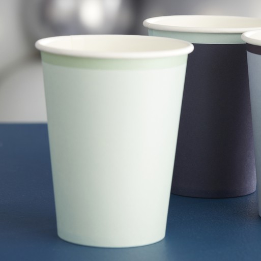 8 Pappbecher, Blau/Weiß 100% umweltfreundlich