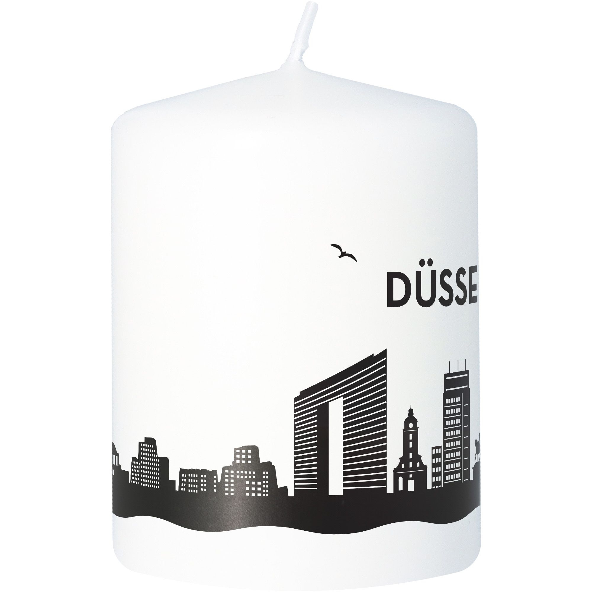 Stumpenkerze Skyline Düsseldorf Weiß