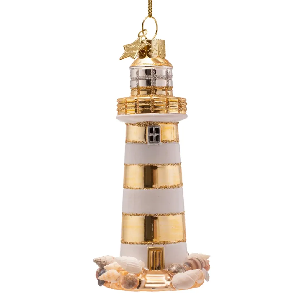 Weihnachtsdekoration, Leuchtturm, Glitzer- Ornament, Gold, Kunststoff