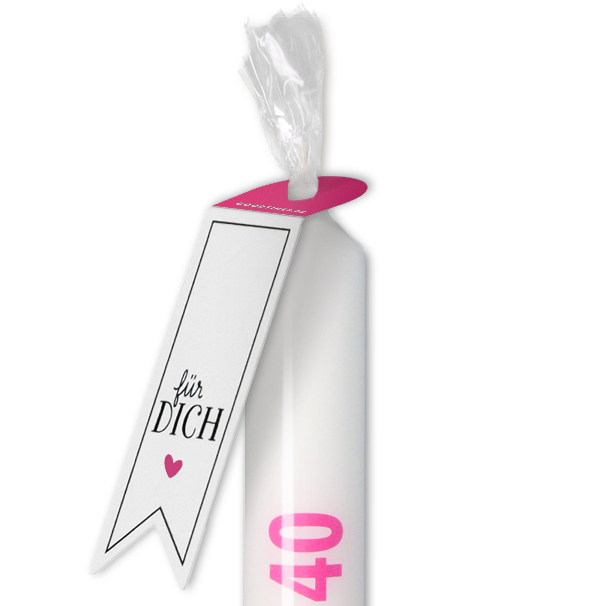Stabkerze Weiß, Pink "Um die 40" Stabkerze Weiß, Pink "Um die 40"