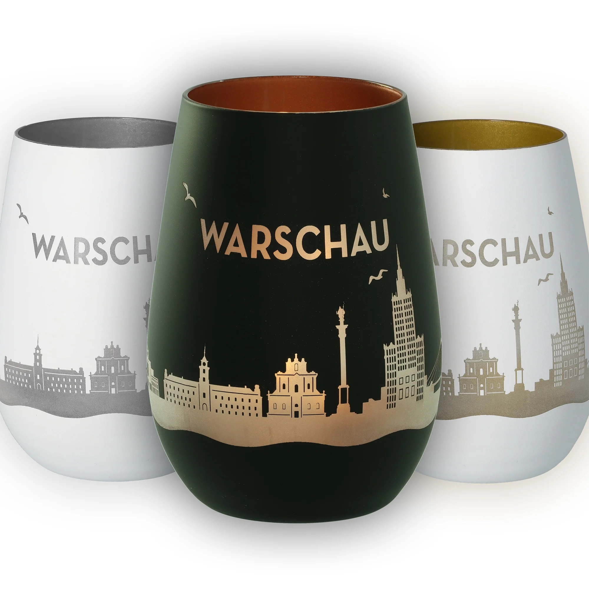 Glasvase, Wasservase, Städte-Silhouette, Schwarz-Grün, Warschau-Design