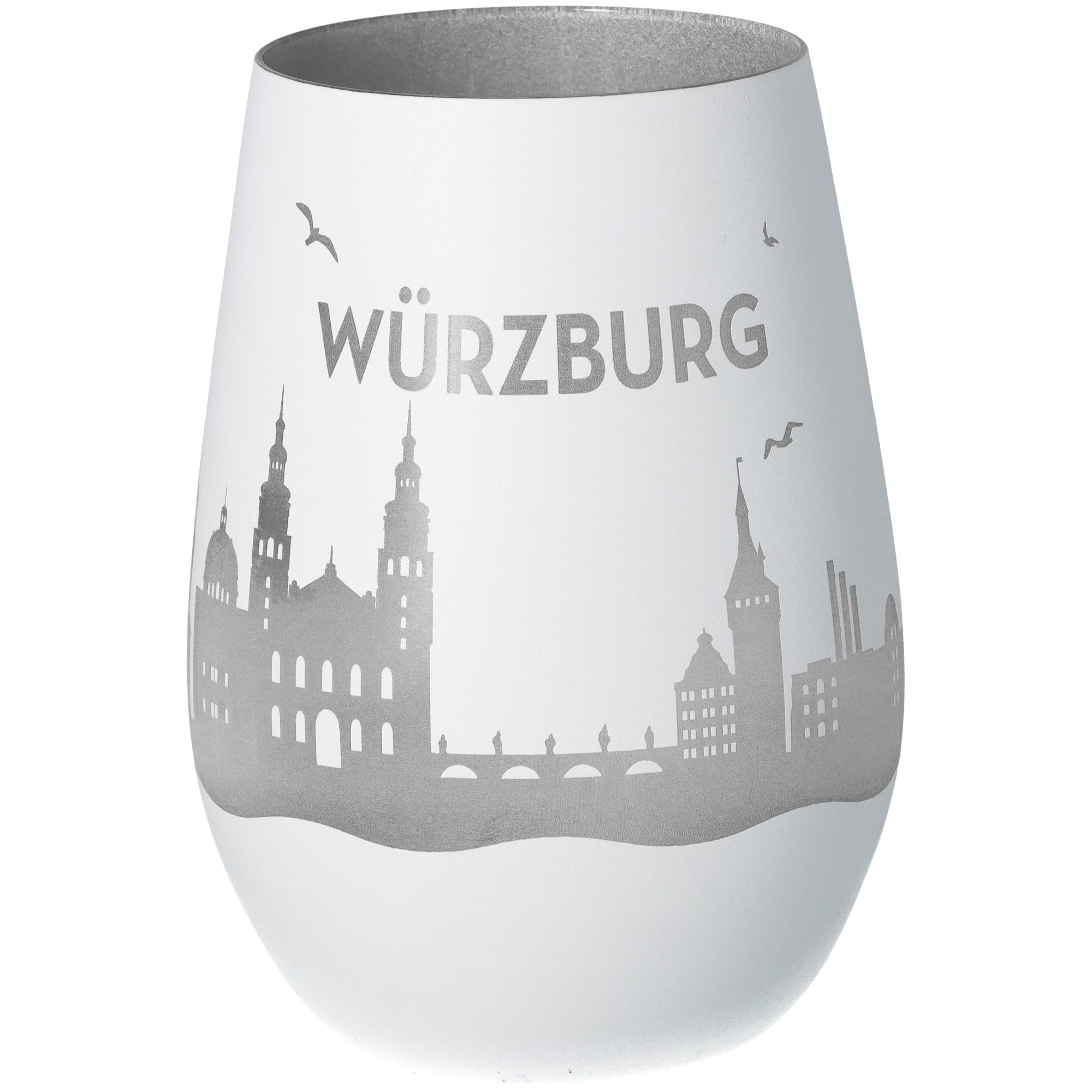 Windlicht Skyline Würzburg Weiß/Silber