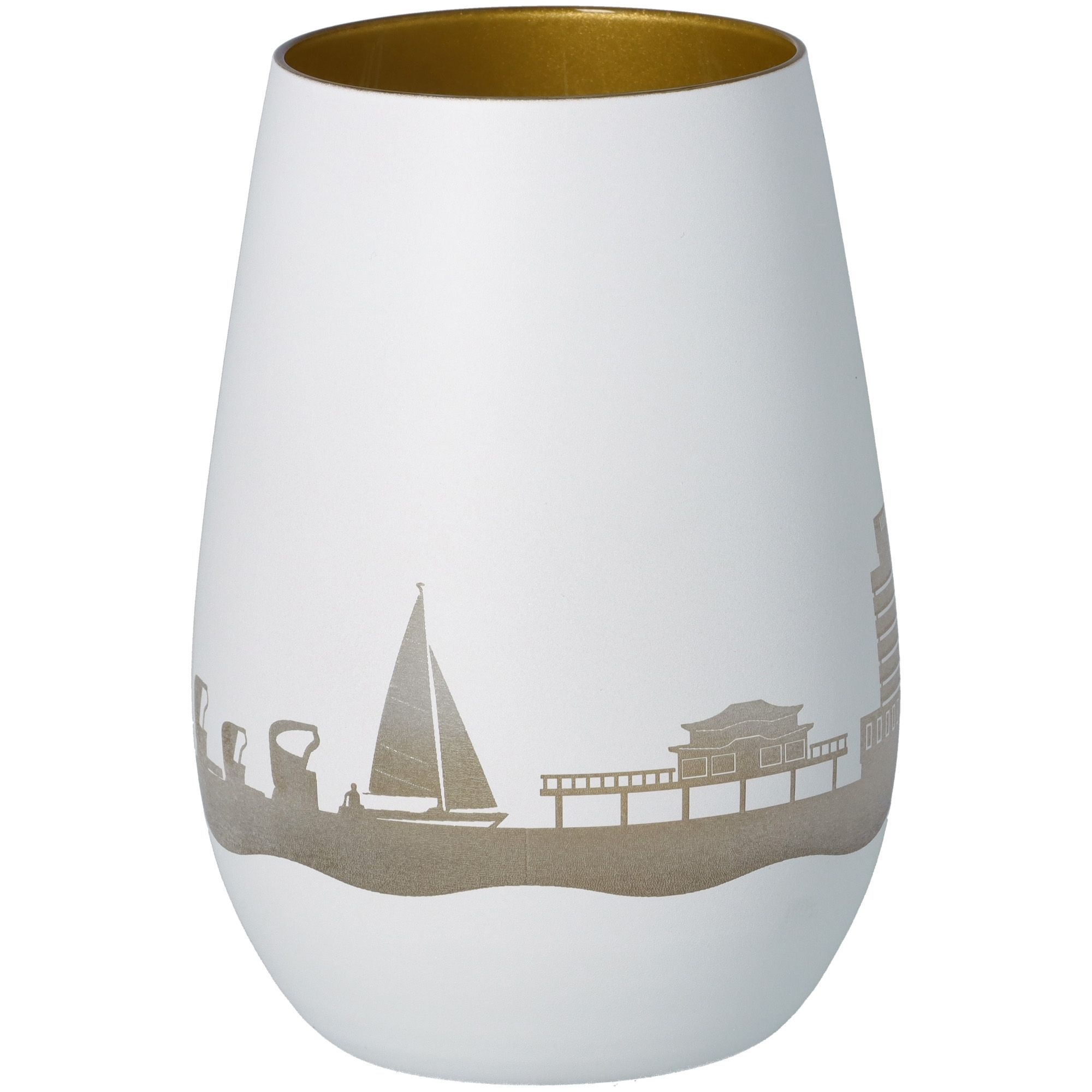 Windlicht Skyline Timmendorfer Strand Weiß/Gold Windlicht Skyline Timmendorfer Strand Weiß/Gold