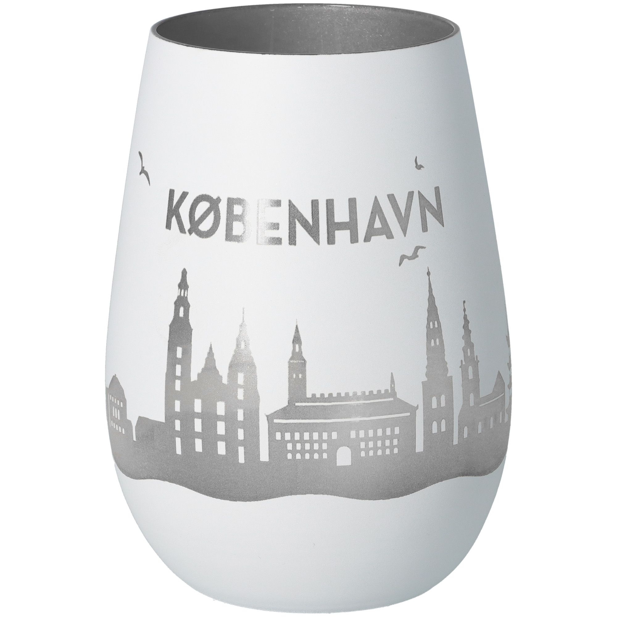 Windlicht Skyline Kopenhagen Weiß/Silber Glas, Töpferei, Krug