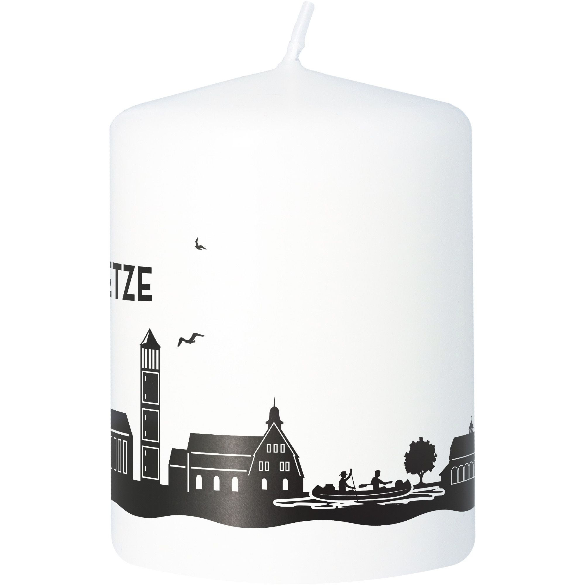 Stumpenkerze Skyline Wietze Weiß Person, Kerze