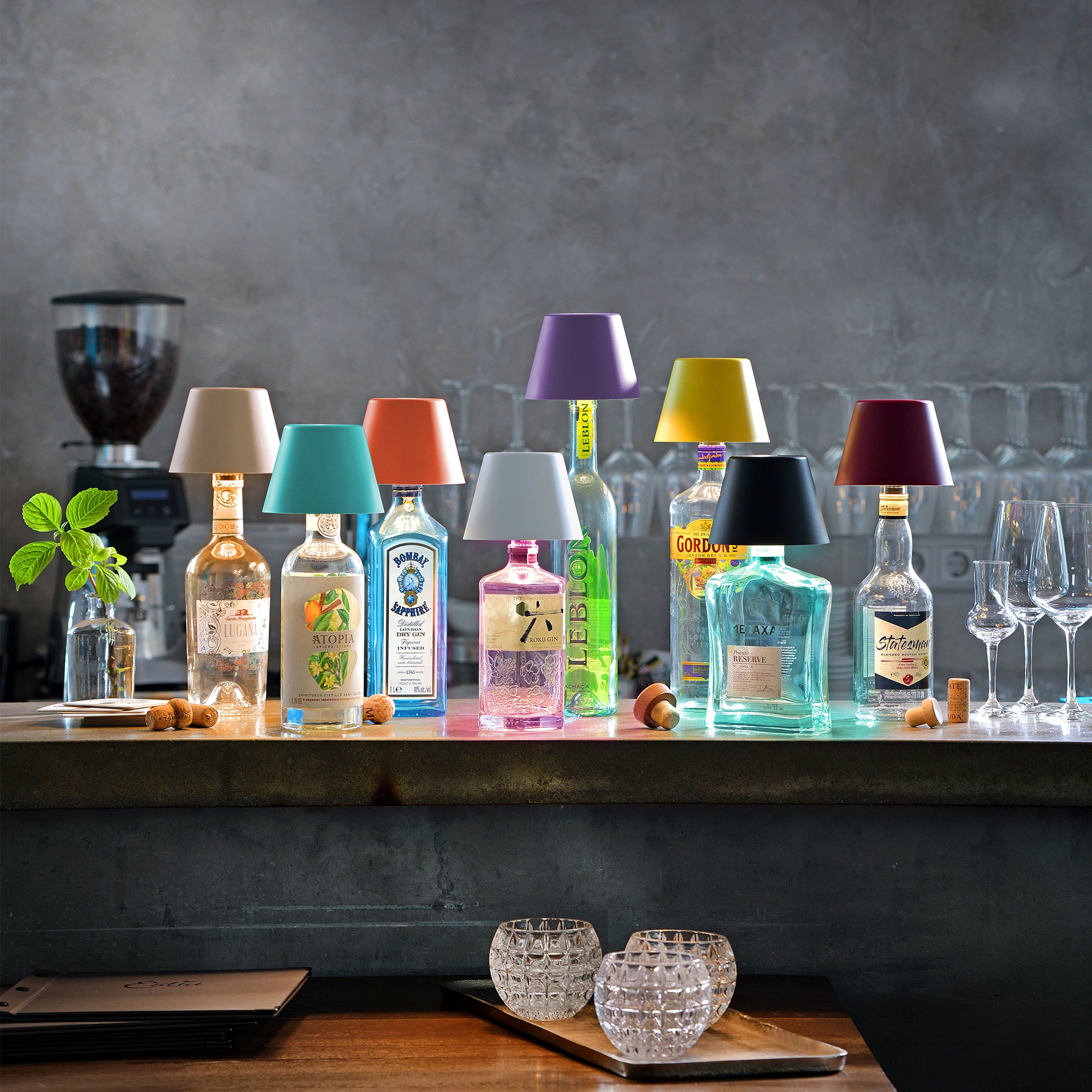 Sompex - TOP 2.0 LED Akku-Flaschenleuchte RGBW, Türkis Lampe, Glas