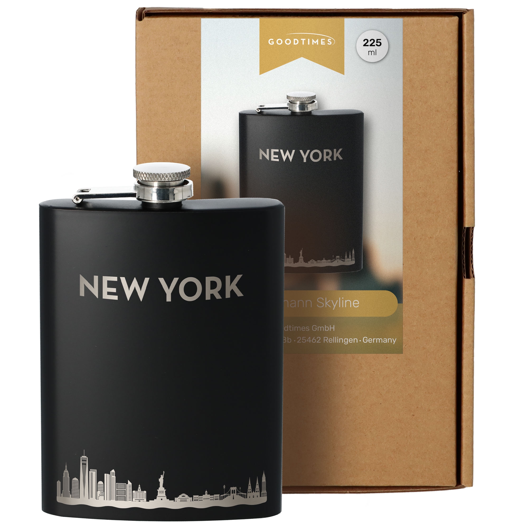 Flachmann Skyline New York Schwarz 225ml Flasche, Kosmetik, Parfüm
