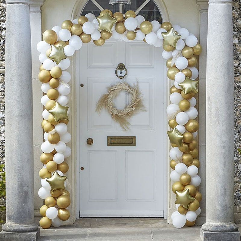 DIY Ballongirlande für die Tür zum Selberbauen "Weihnachtssterne", Gold/Weiß