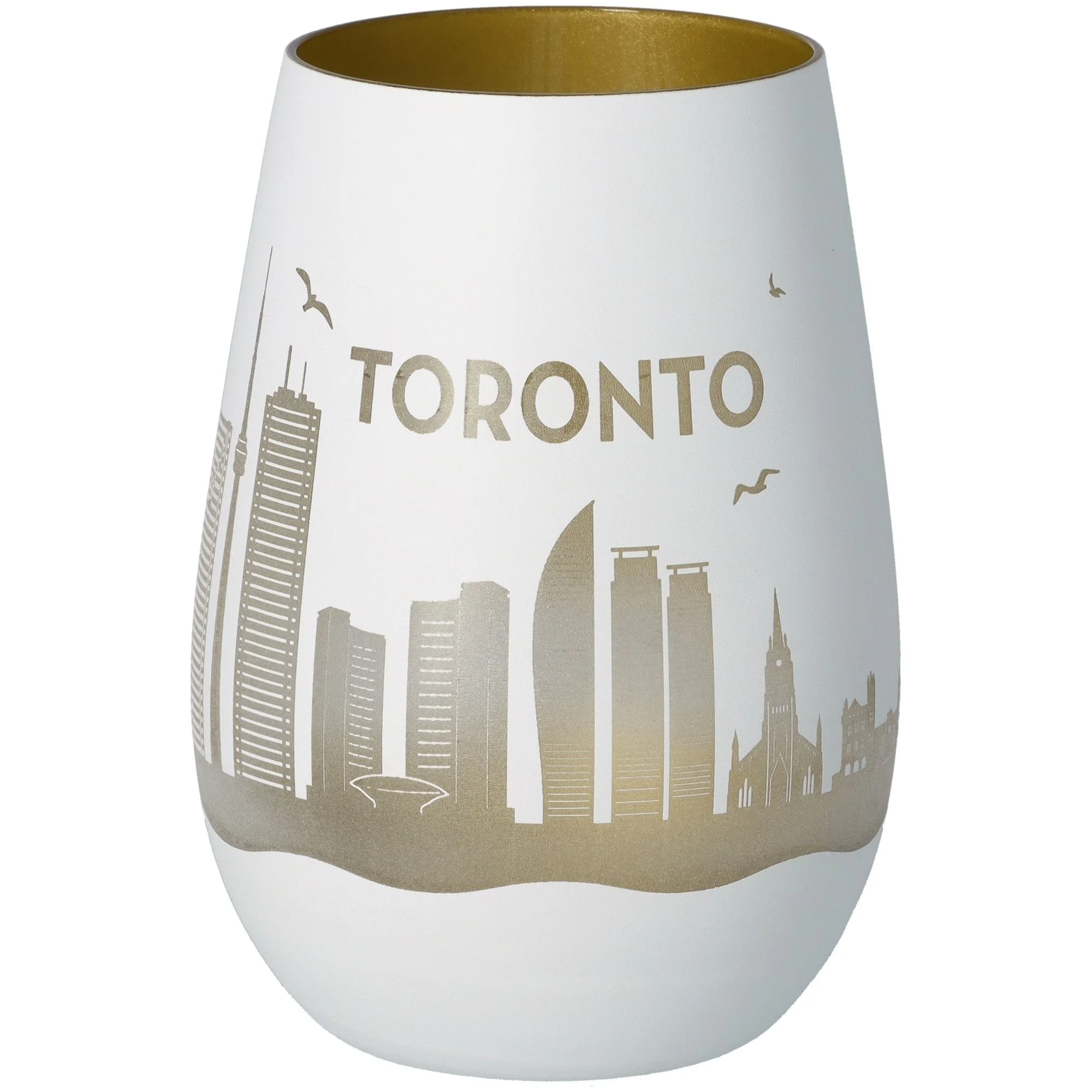 Vase, Tumbler, Weiß, Gold, Stadt-Silhouette