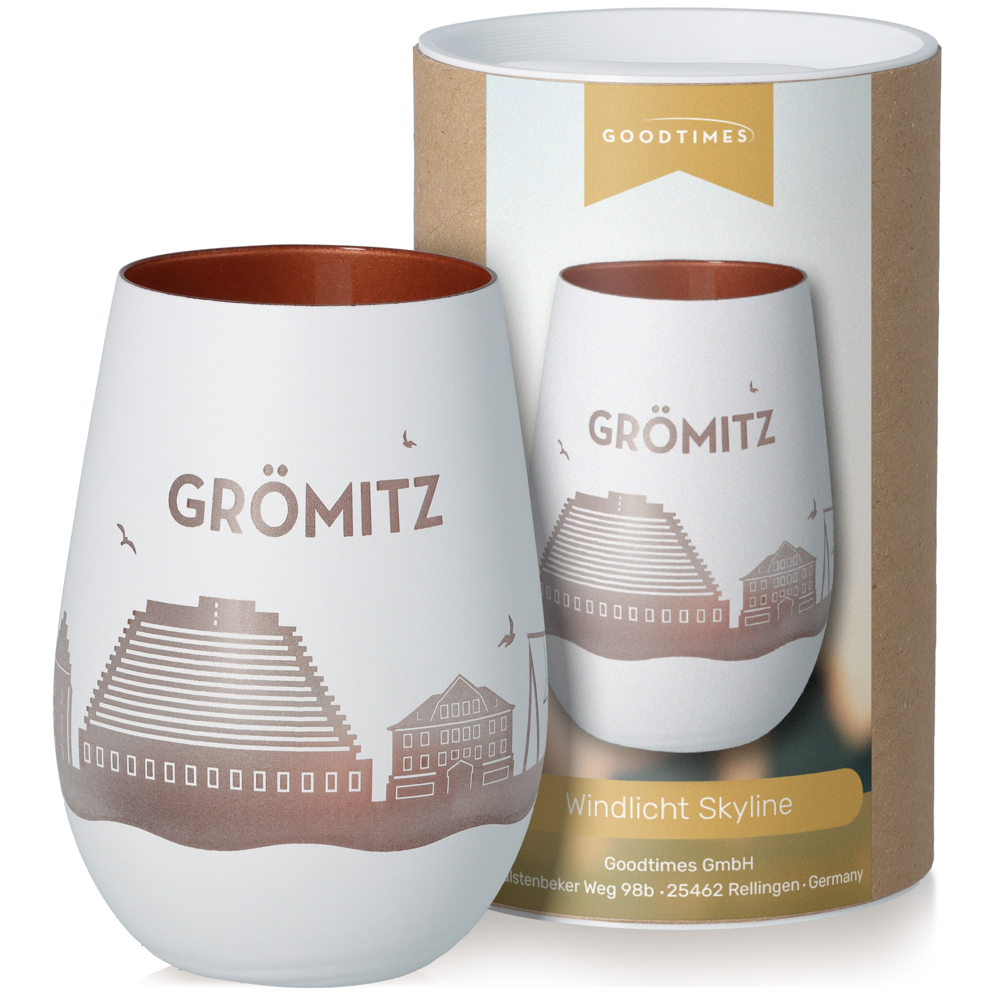 Windlicht Skyline Grömitz Weiß/Bronze Töpferei, Tasse, Krug, Vase